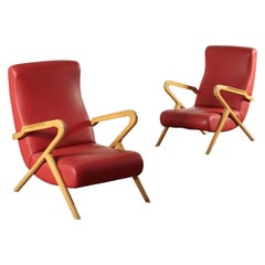 Armchairs, Beech Foam and Leatherette, Italy, 1950s
