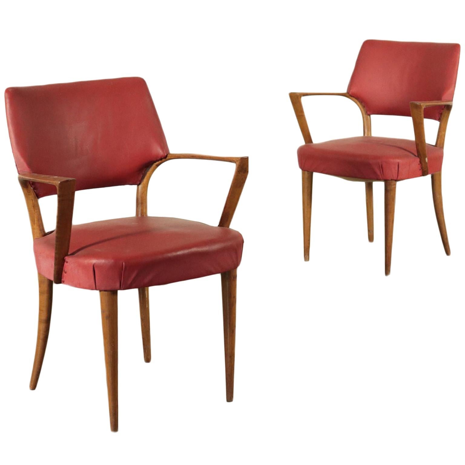 Armchairs, Beech Spring and Leatherette, Italy, 1950s