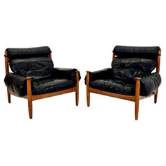 Sillones de Eric Merthen para ire möbler  en cuero y madera de roble, Suecia Años 60