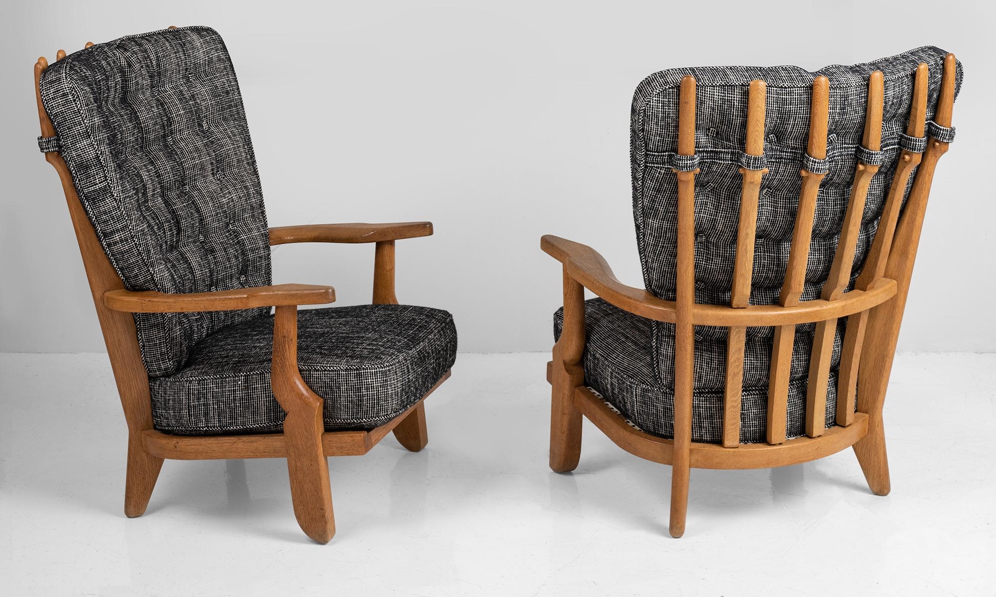 Armchairs by Guillerme et Chambron, France, circa 1950
Carved oak frame with upholstered seat and back.

