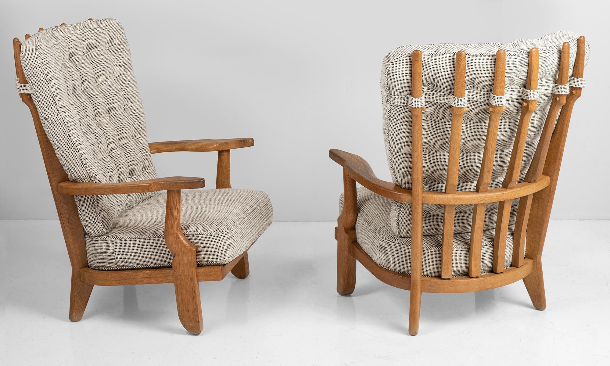 Armchairs by Guillerme et Chambron, France, circa 1950

Carved oak frame with upholstered seat and back.