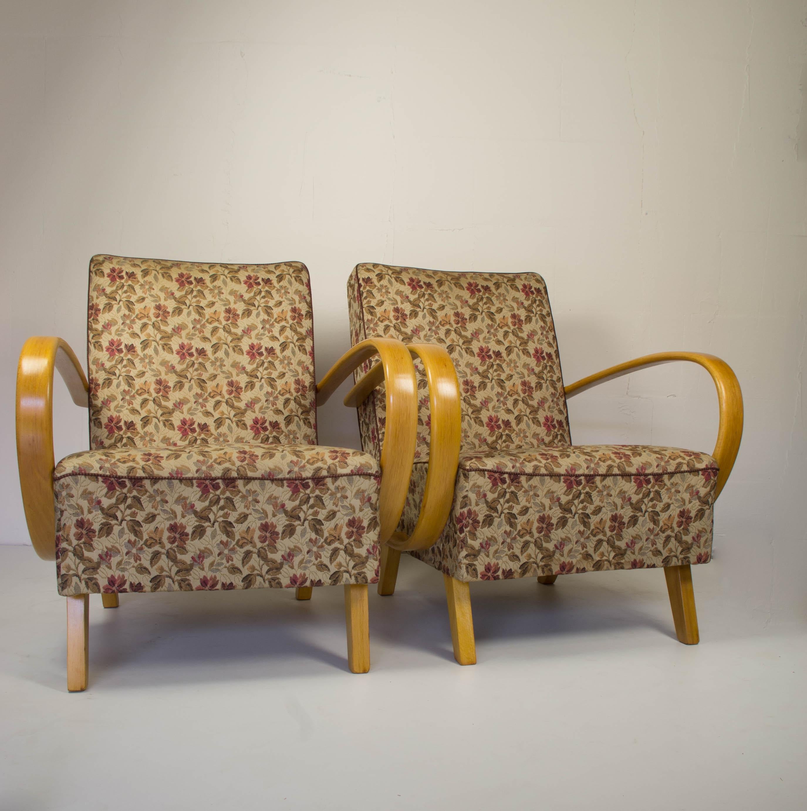 Original upholstery in good condition. Wooden parts restored. Solid construction. Very comfortable seating.