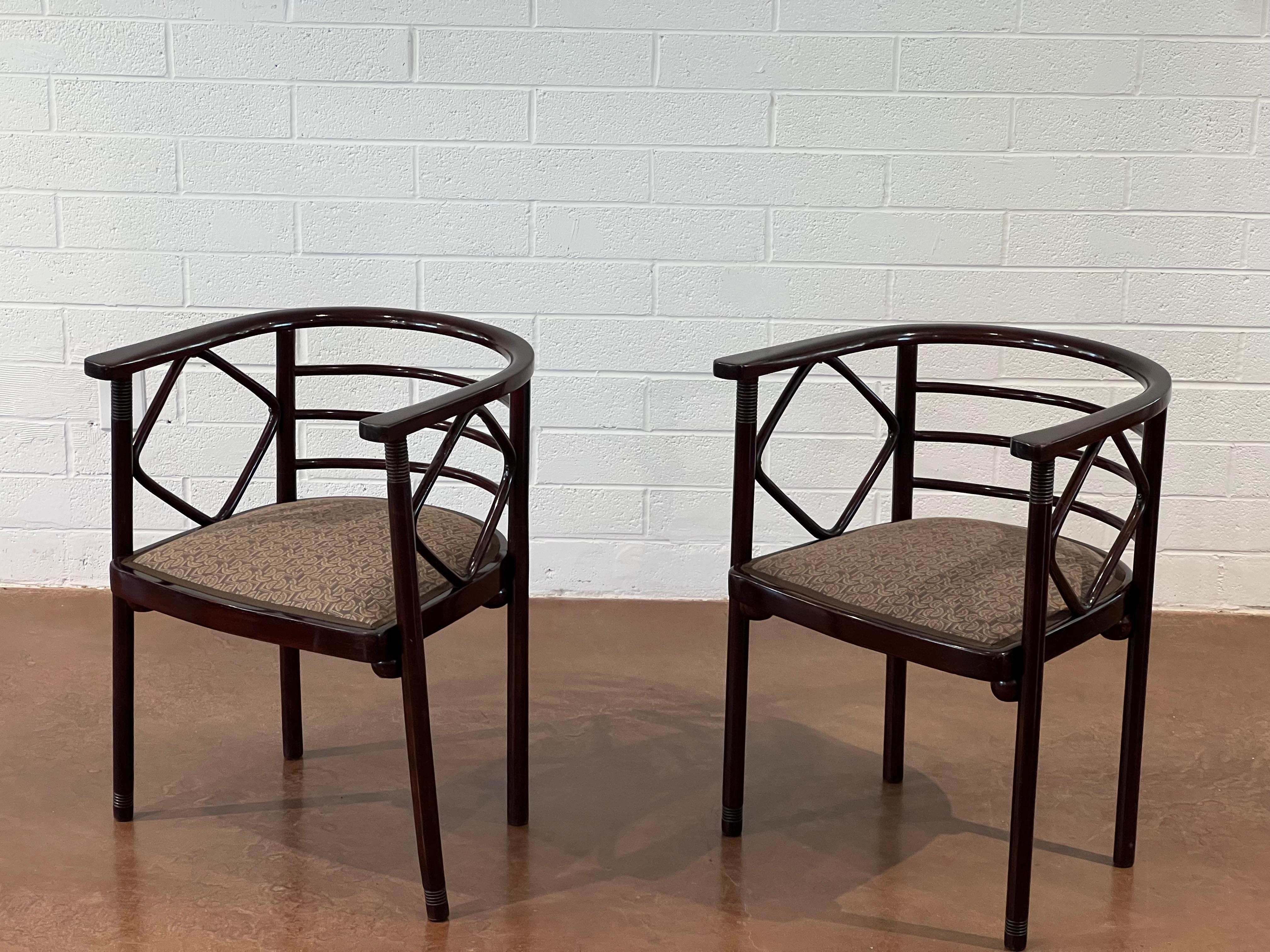 Pair of late 19th century armchairs designed by Josef Hoffman for J&J Kohn. 