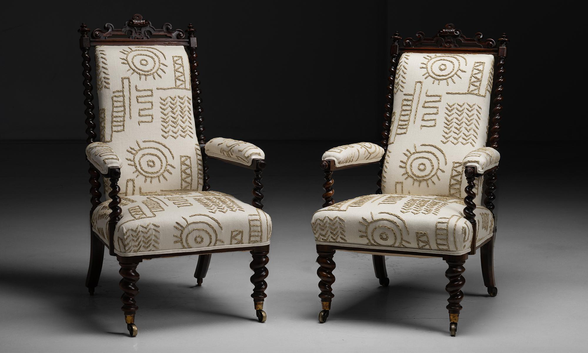Armchairs by Miles & Edwards in Pierre Frey Embroidered Linen

England circa 1835

Newly upholstered in embroidered linen blend by Pierre Frey.

24.5