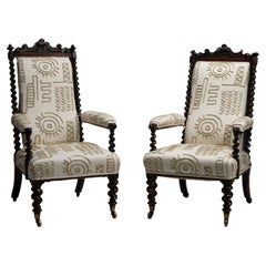 Antique Armchairs by Miles & Edwards in Embroidered Linen, England circa 1835