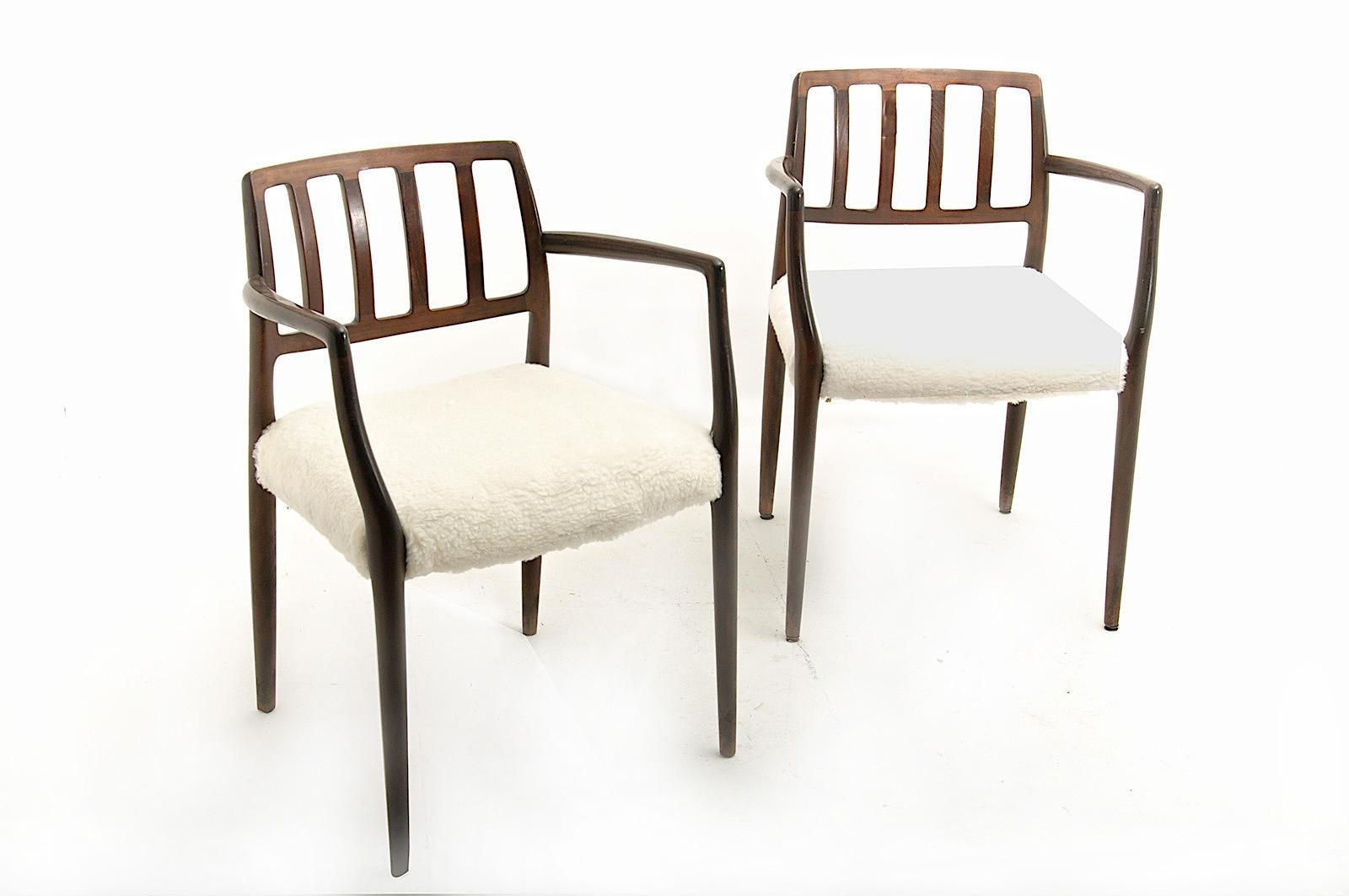 Armchairs by Niels Otto Møller, in Varnished and Stained Teck, Peluche Fabric 3