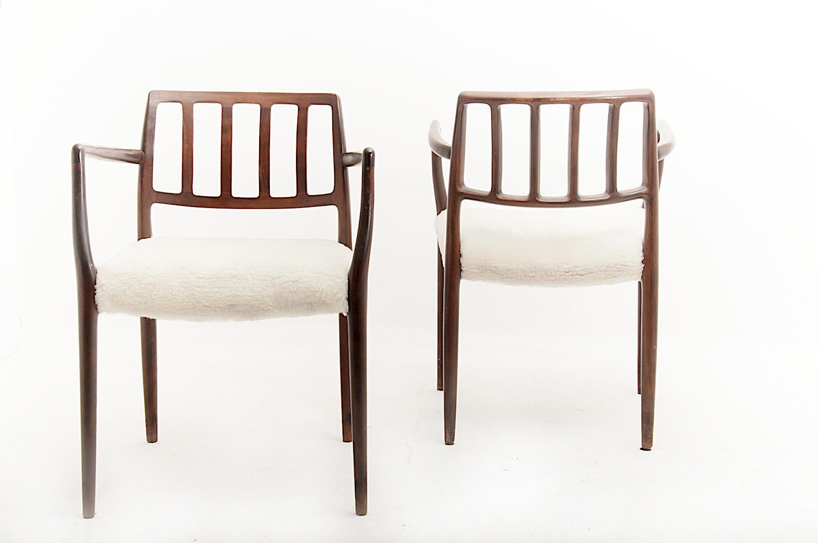 Scandinavian Modern Armchairs by Niels Otto Møller, in Varnished and Stained Teck, Peluche Fabric