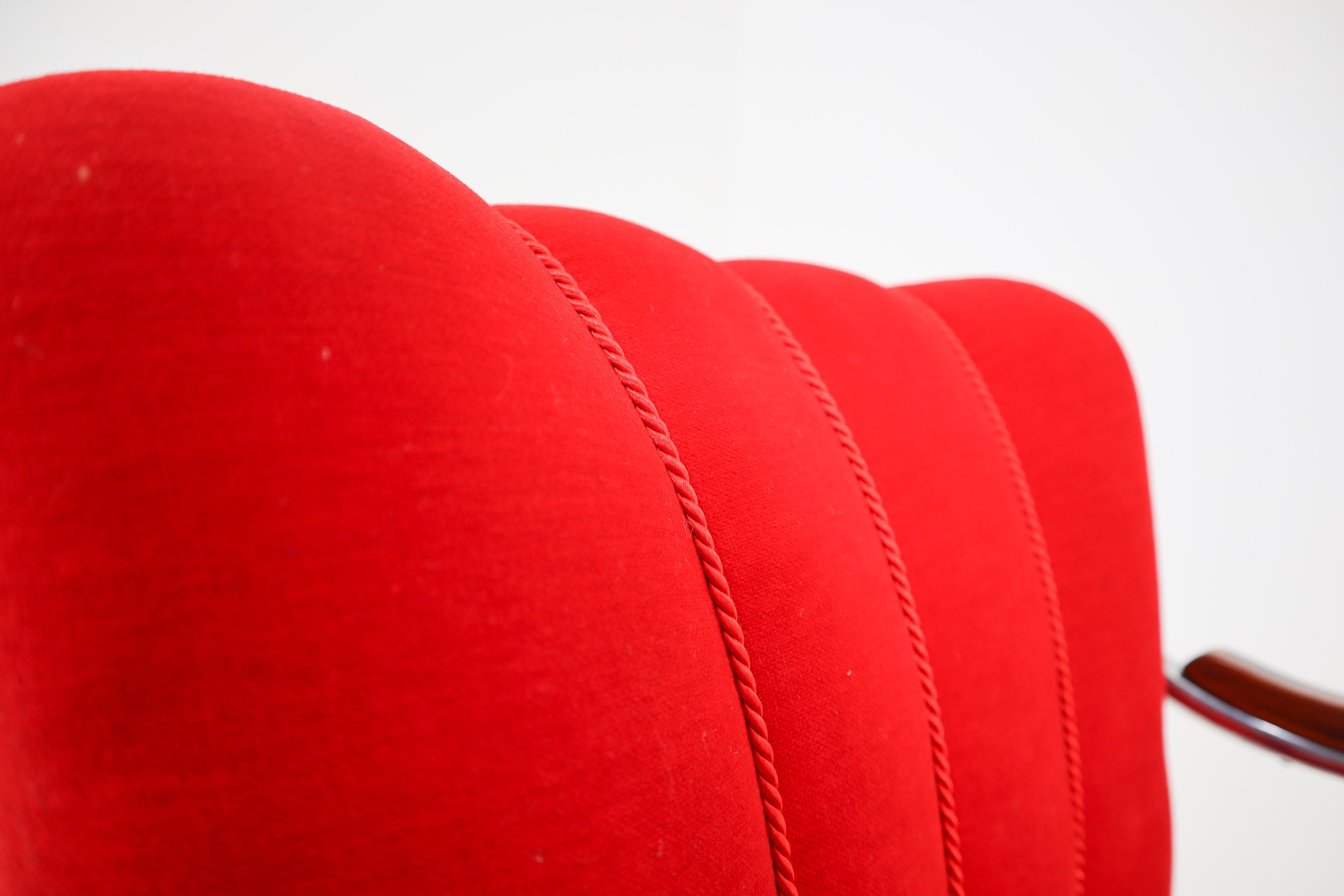 Velvet Armchairs by Thonet circa 1920s Midcentury Bauhaus Period in Red Fabric
