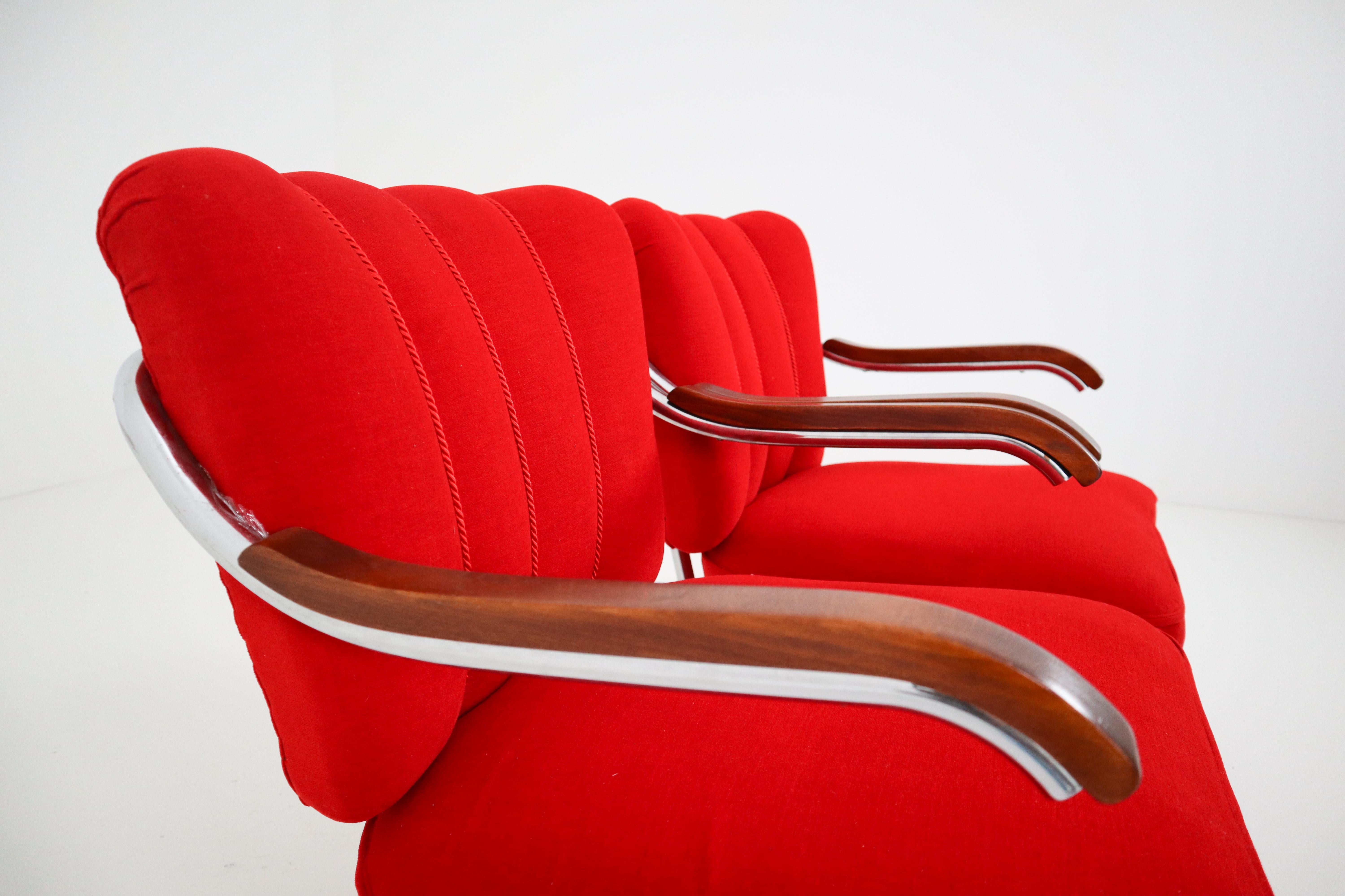 Armchairs by Thonet circa 1920s Midcentury Bauhaus Period in Red Fabric 3