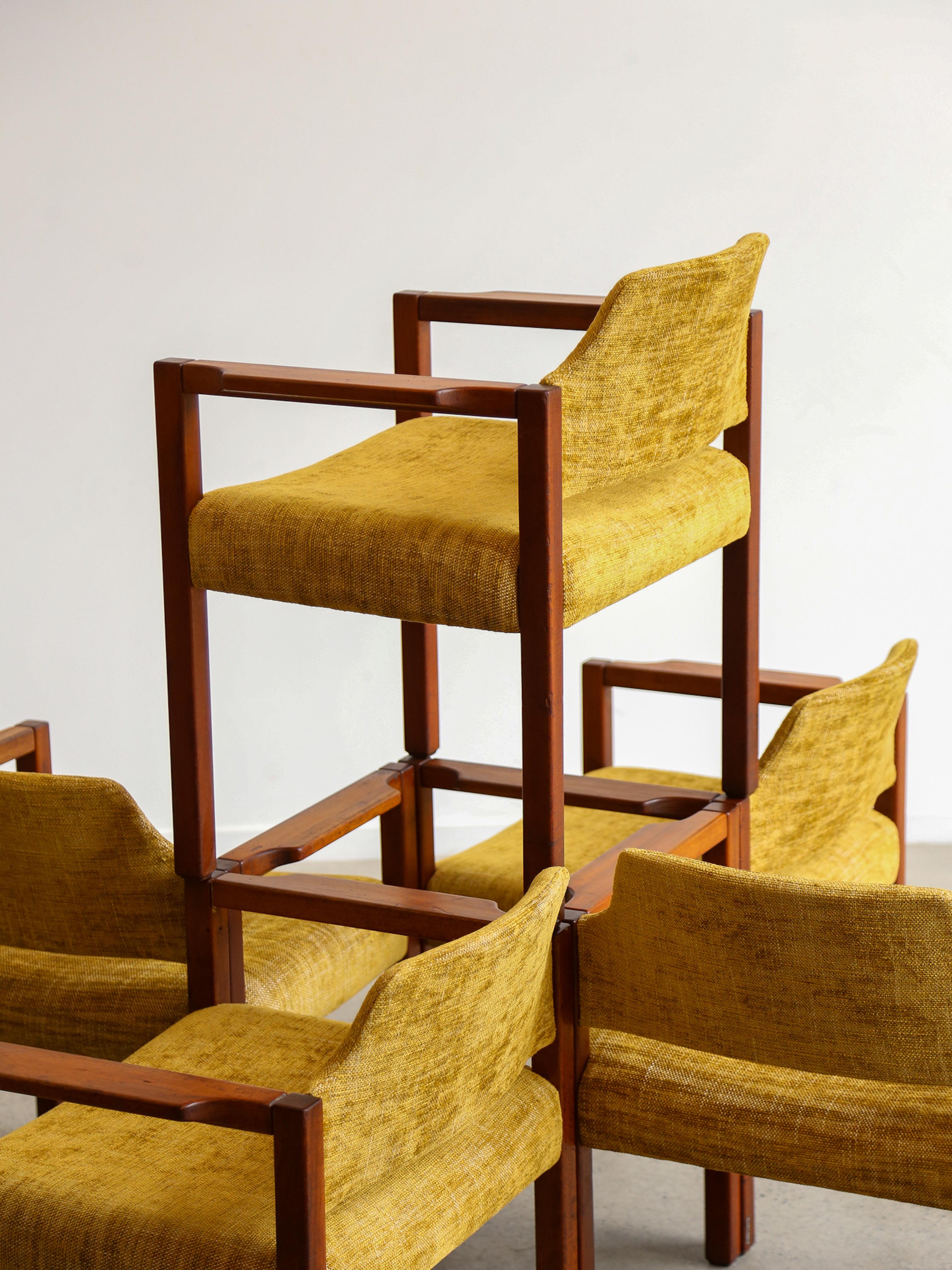 Armchairs by Umberto Brandigi for Poltronova Set of Six Beech & Fabric For Sale 4