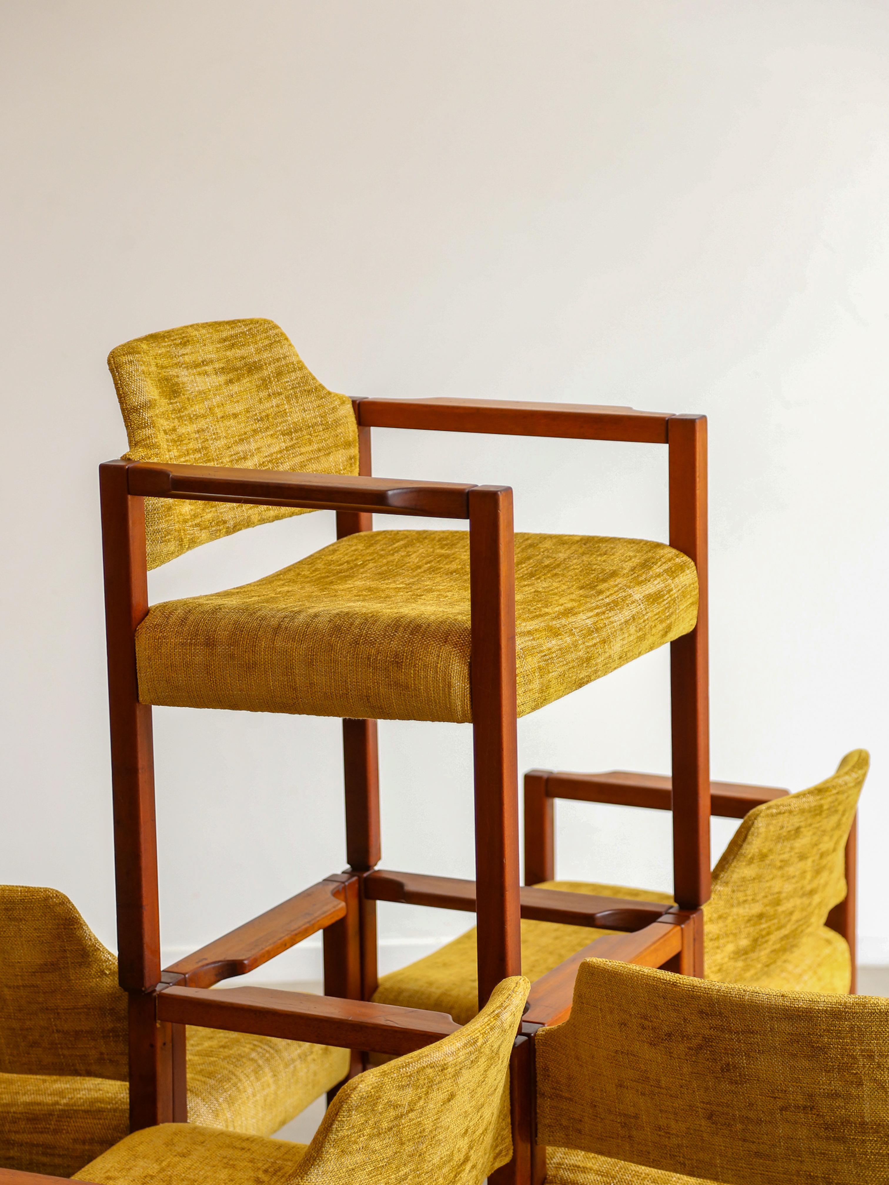 Armchairs by Umberto Brandigi for Poltronova Set of Six Beech & Fabric For Sale 5