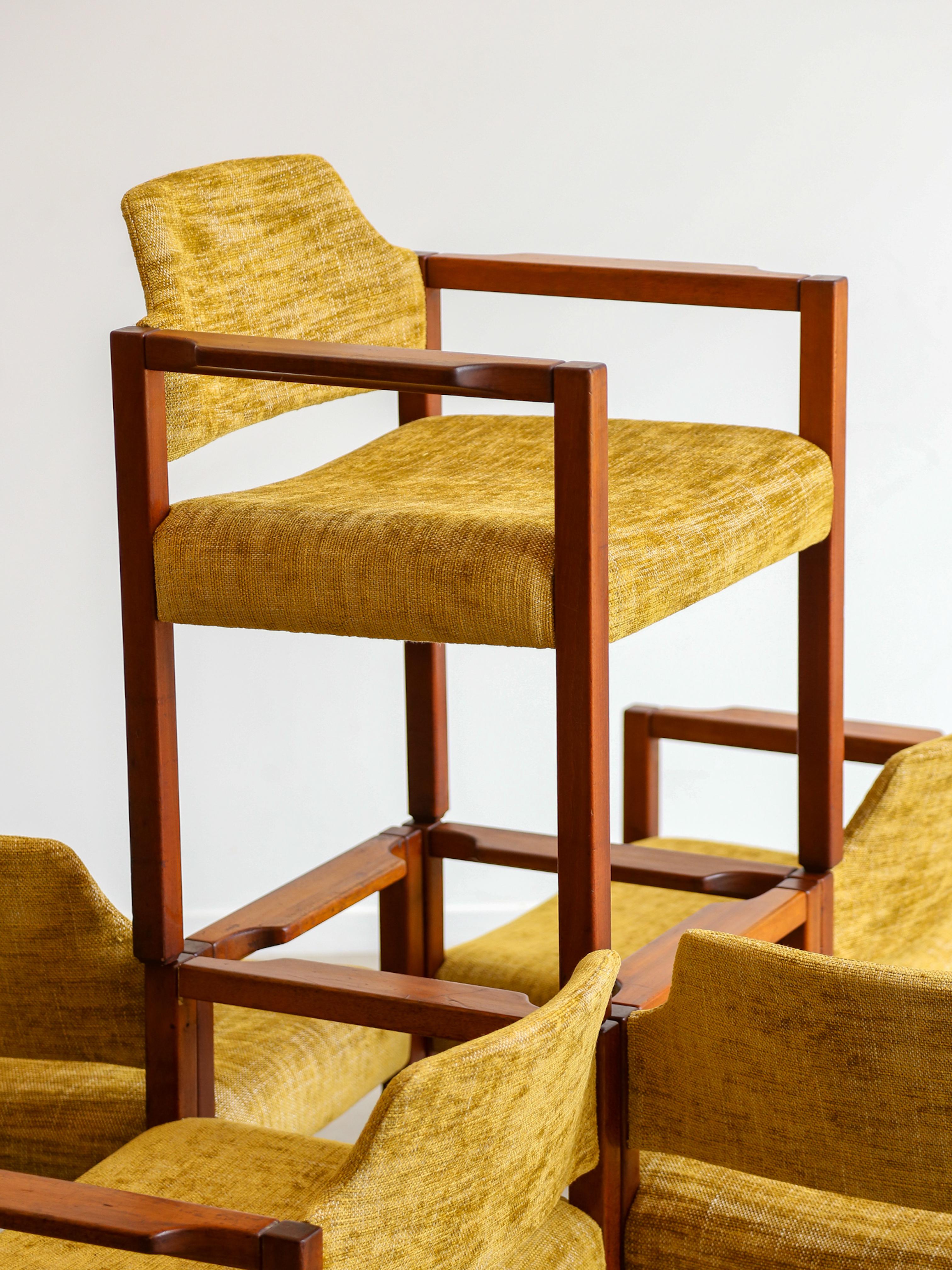 Armchairs by Umberto Brandigi for Poltronova Set of Six Beech & Fabric For Sale 7