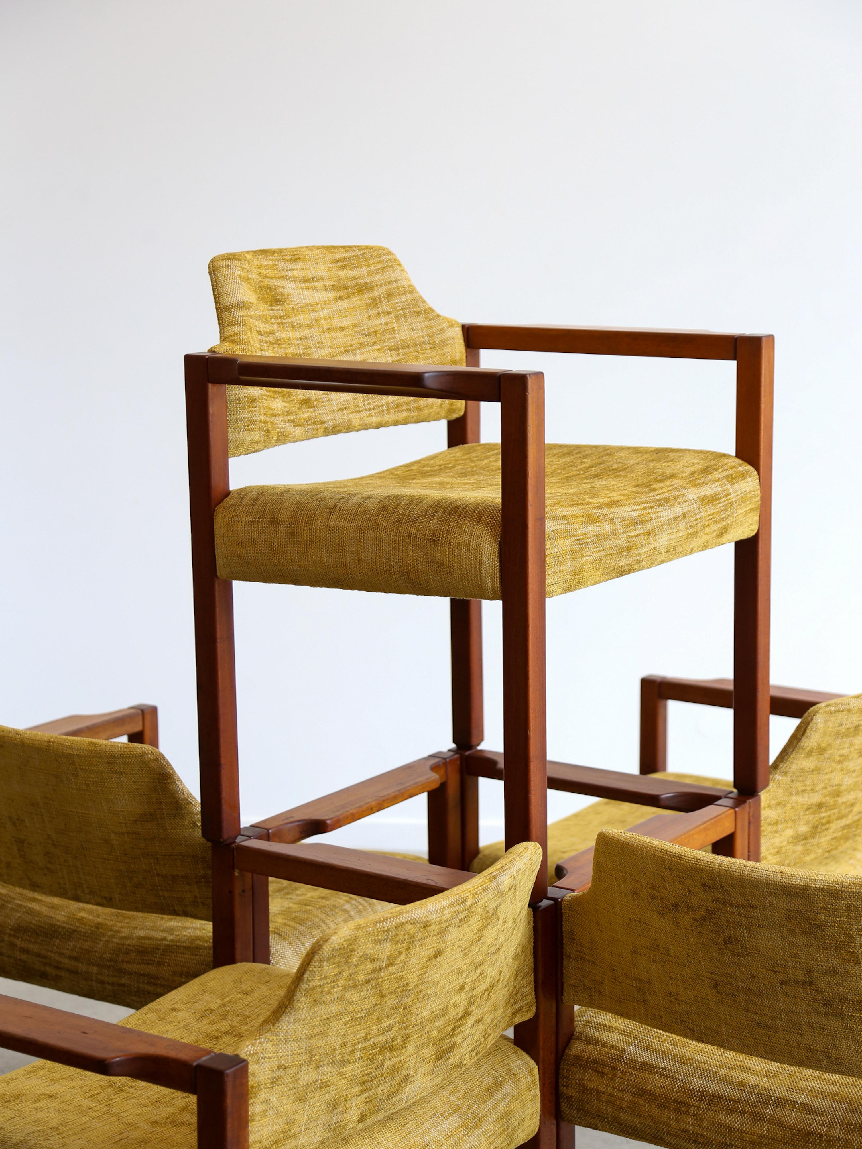 Armchairs by Umberto Brandigi for Poltronova Set of Six Beech & Fabric For Sale 11