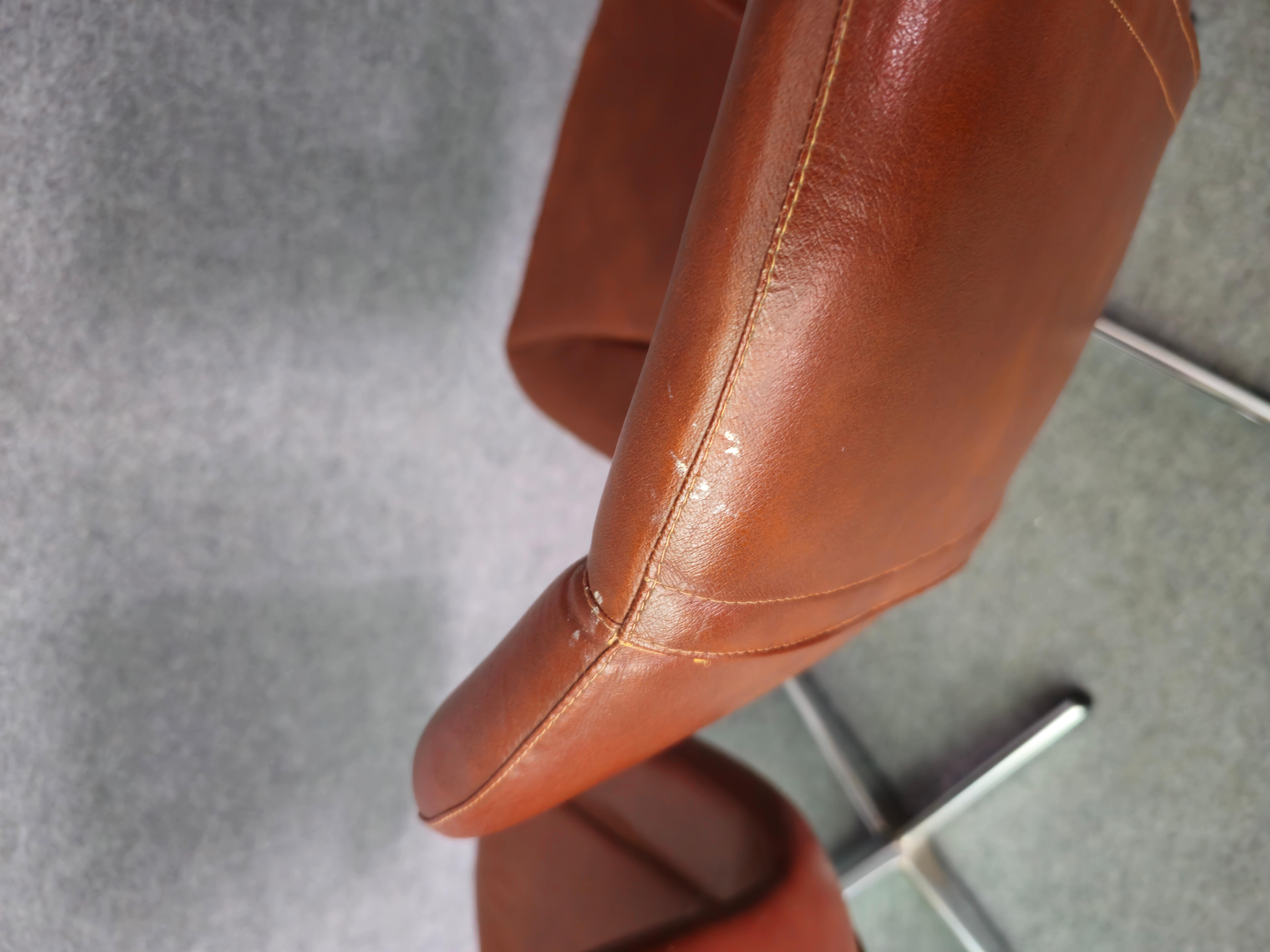Armchairs Chairs Swivel Leather Metal Wood Midcentury Modern Italy 1960 Set of 2 For Sale 1