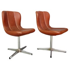Armchairs Chairs Swivel Leather Metal Wood Midcentury Modern Italy 1960 Set of 2