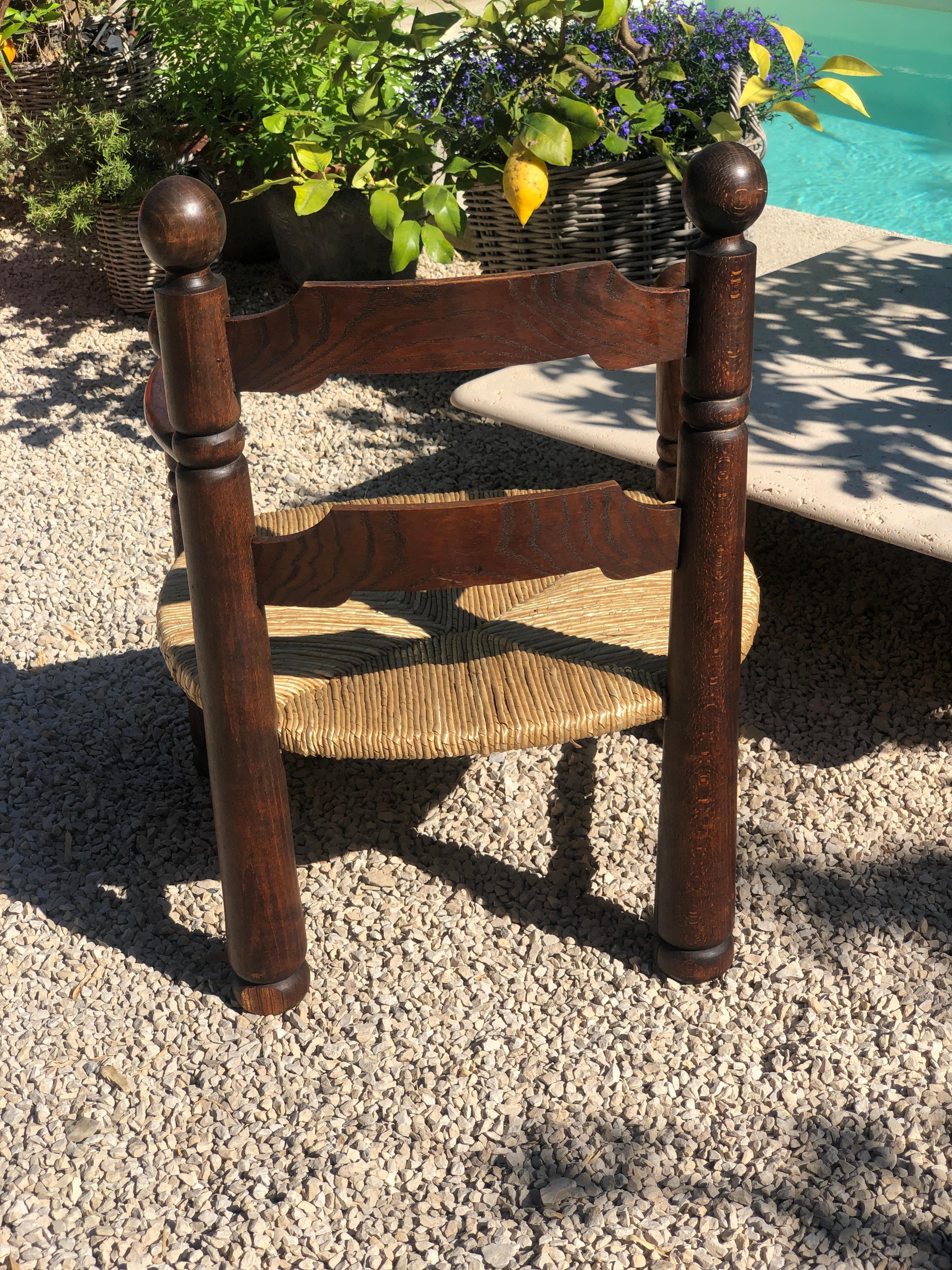 French  Armchairs Charles Dudouyt, oak and straw 1940 For Sale