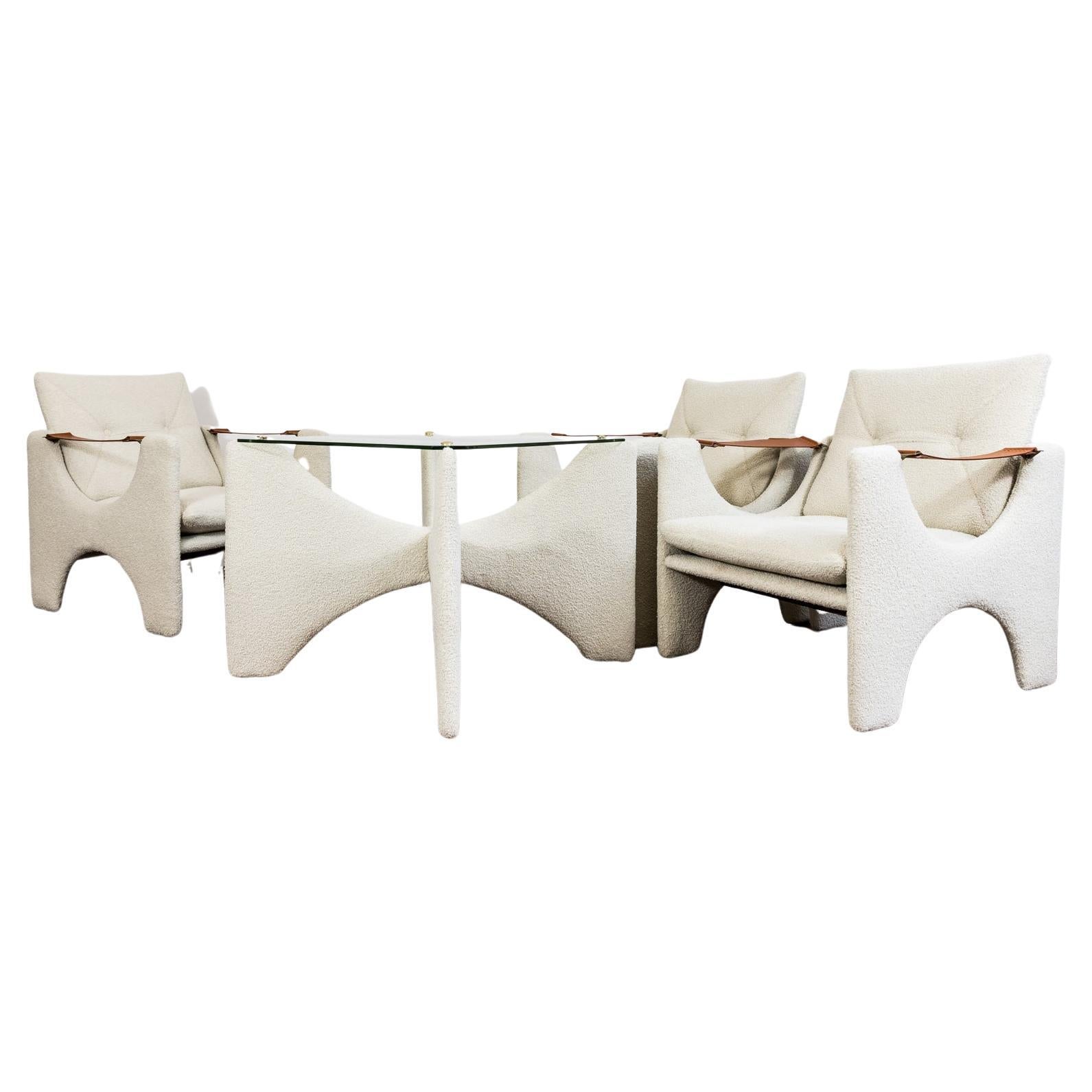 Armchairs & Coffee Table, Poland, 1975, Set of 4