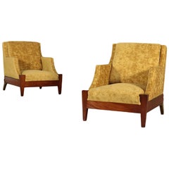 Armchairs, Foam Velvet Wood and Brass, Italy, 1930s-1940s