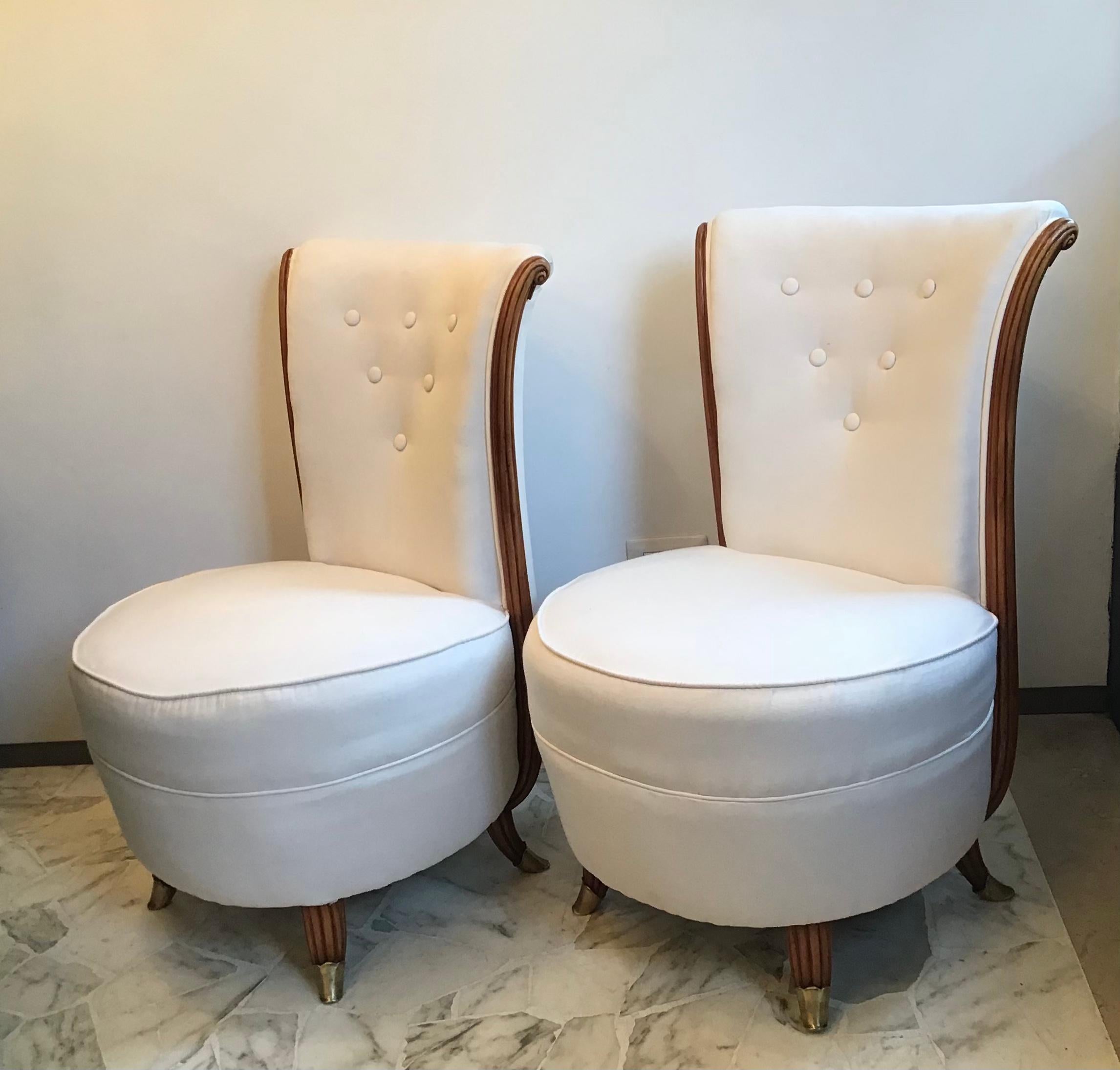 Armchairs French 1930 Wood Padding Covered in Fabric, 1930 In Excellent Condition In Milano, IT