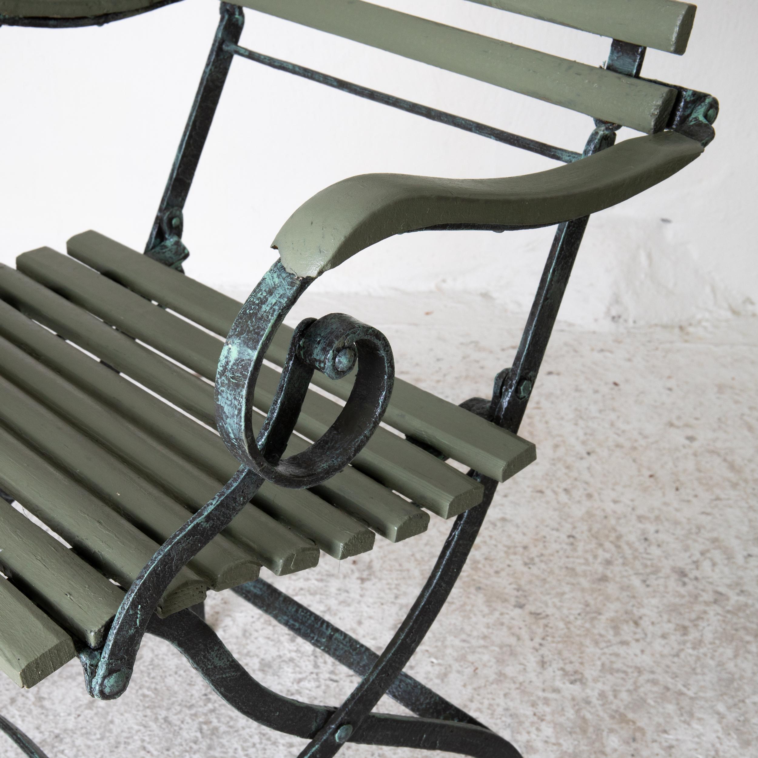 Neoclassical Armchairs Garden Swedish Green Wood and Iron, Sweden