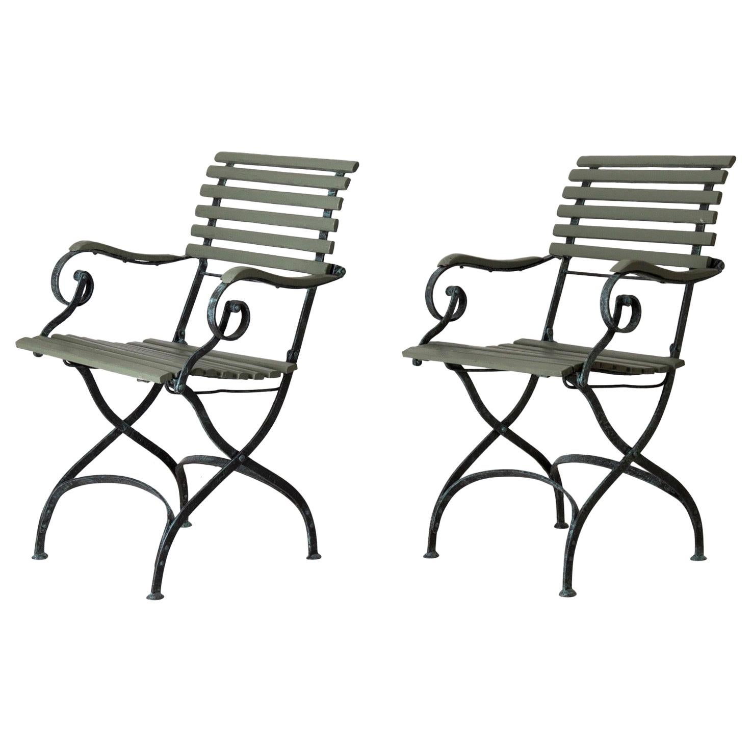 Armchairs Garden Swedish Green Wood and Iron, Sweden