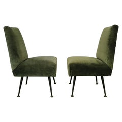 Armchairs Green Velvet Mid Century Metal Brass Italian Design 1960s Set of 2