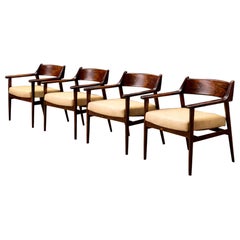 Fauteuils modernes brésiliens en bois dur et bouclette jaune, Jorge Jabour, Brésil