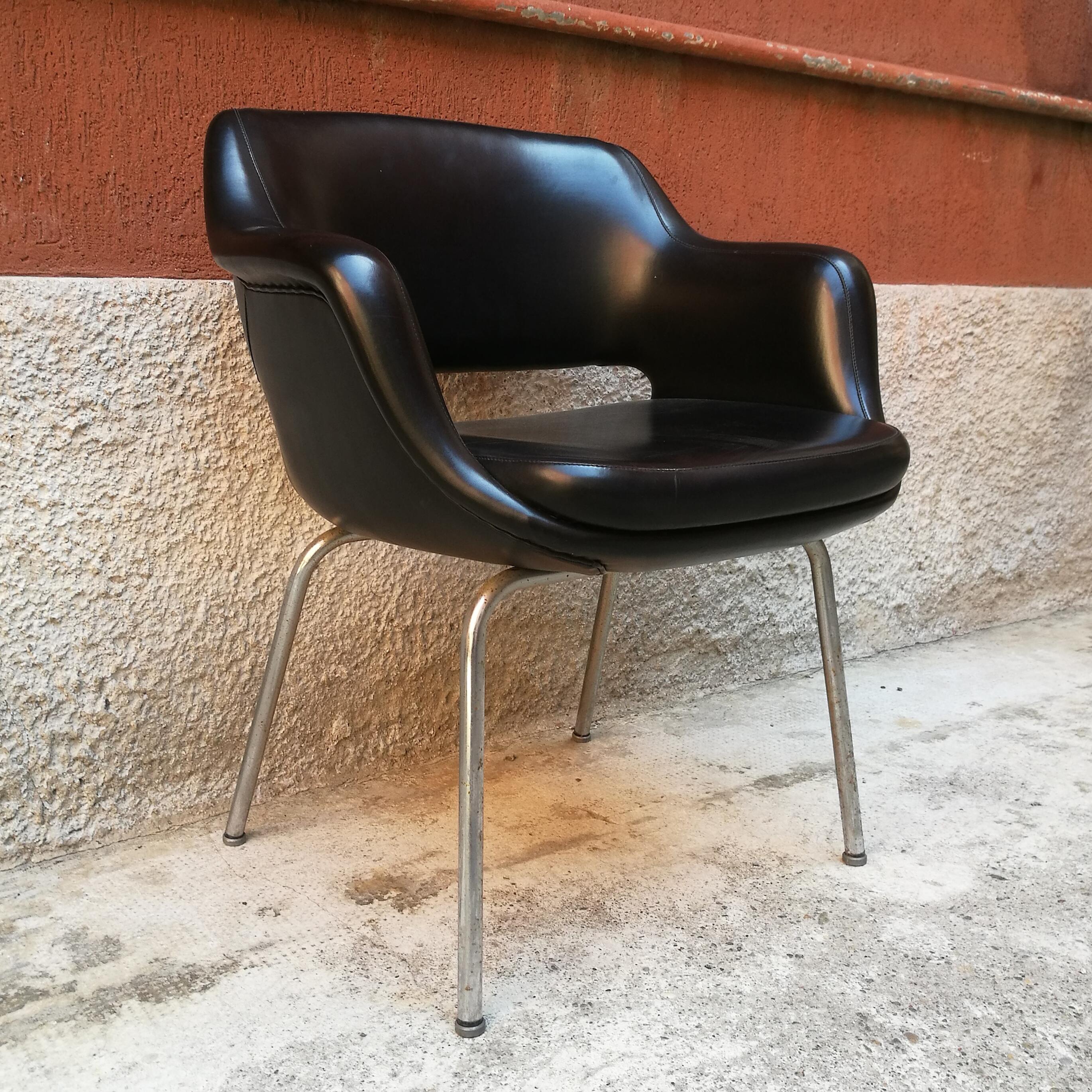 Faux Leather Italian mid century modern black leather armchair by Cassina, 1960s