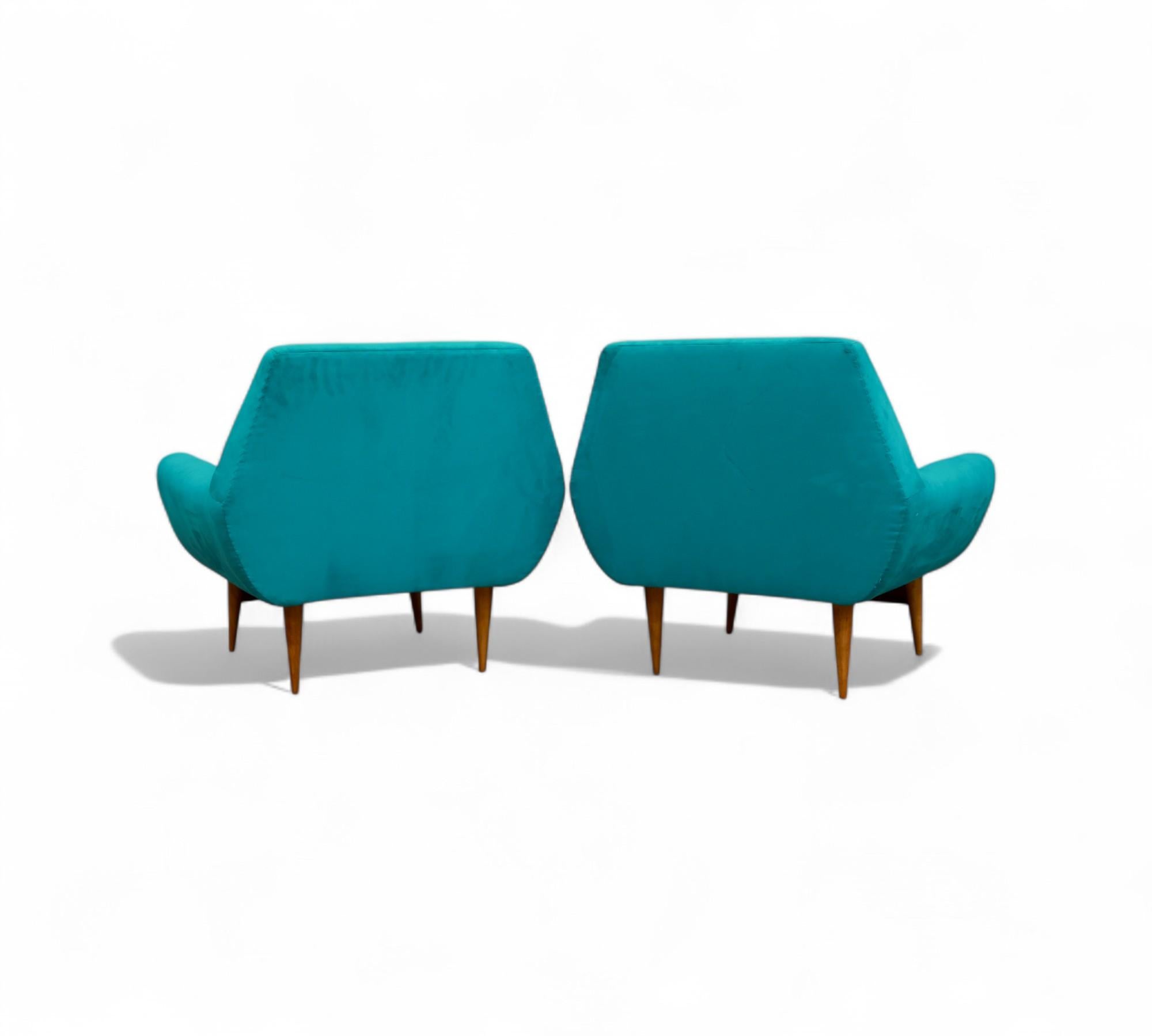Mid-Century Modern Armchairs in Hardwood and Fabric, Unknown, 1960s - Lot 464A For Sale