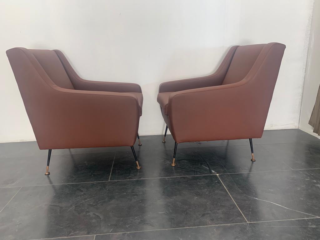 Mid-Century Modern Armchairs in Leatherette, Italy, 1950s, Set of 2 For Sale
