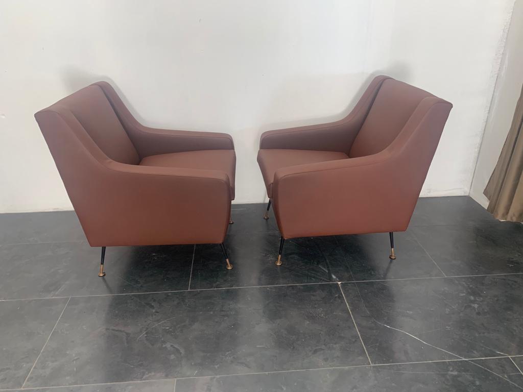 Italian Armchairs in Leatherette, Italy, 1950s, Set of 2 For Sale