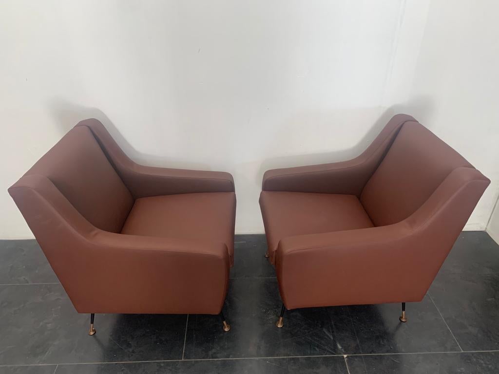 Armchairs in Leatherette, Italy, 1950s, Set of 2 In Good Condition For Sale In Montelabbate, PU