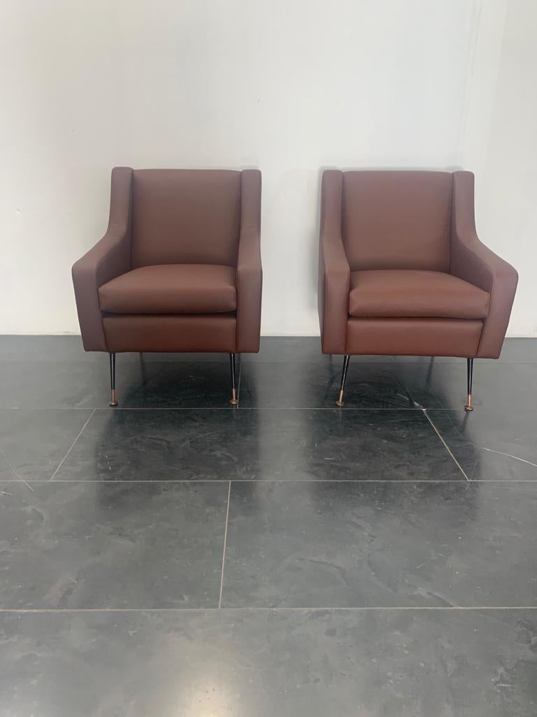 Metal Armchairs in Leatherette, Italy, 1950s, Set of 2 For Sale