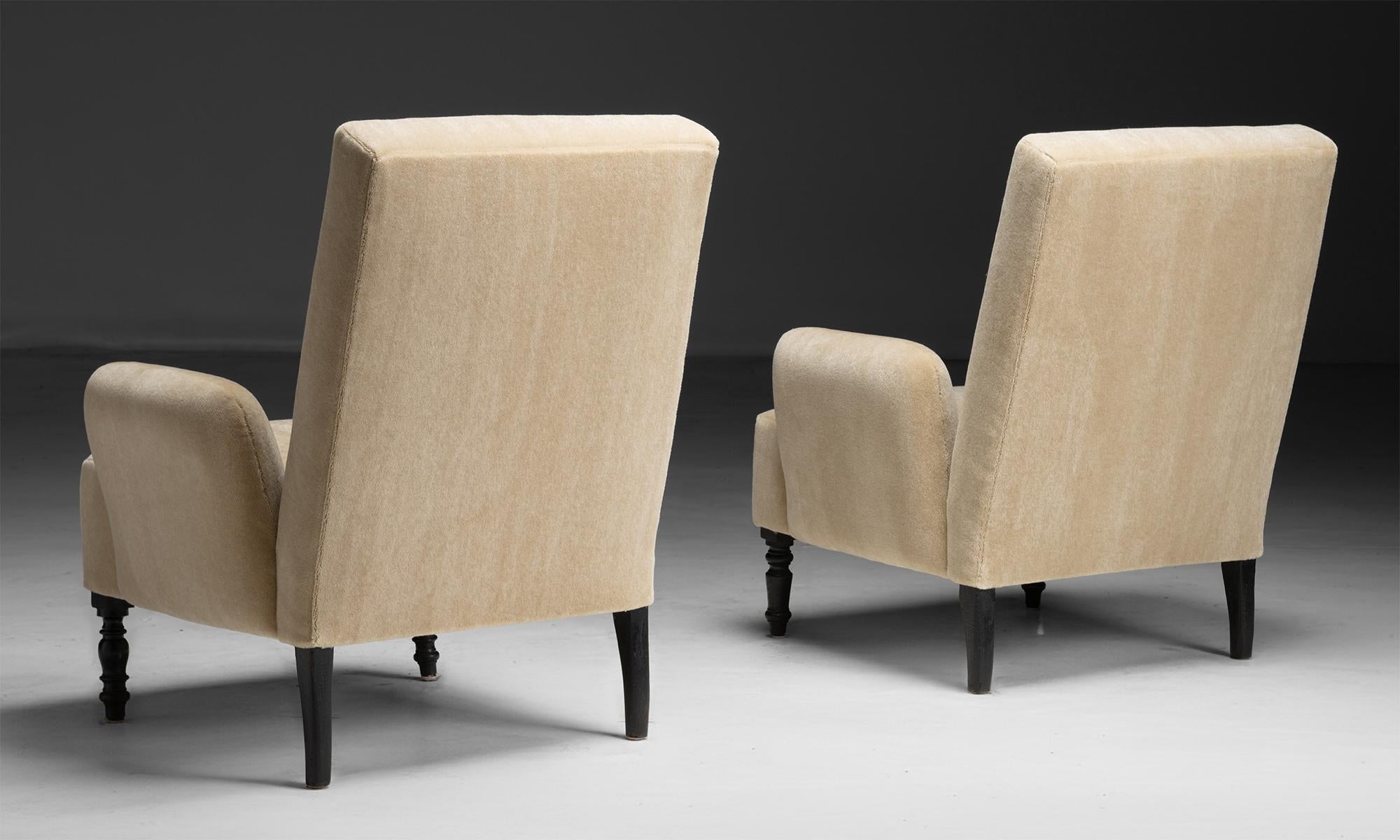Early 20th Century Armchairs in Mohair Velvet, France circa 1920