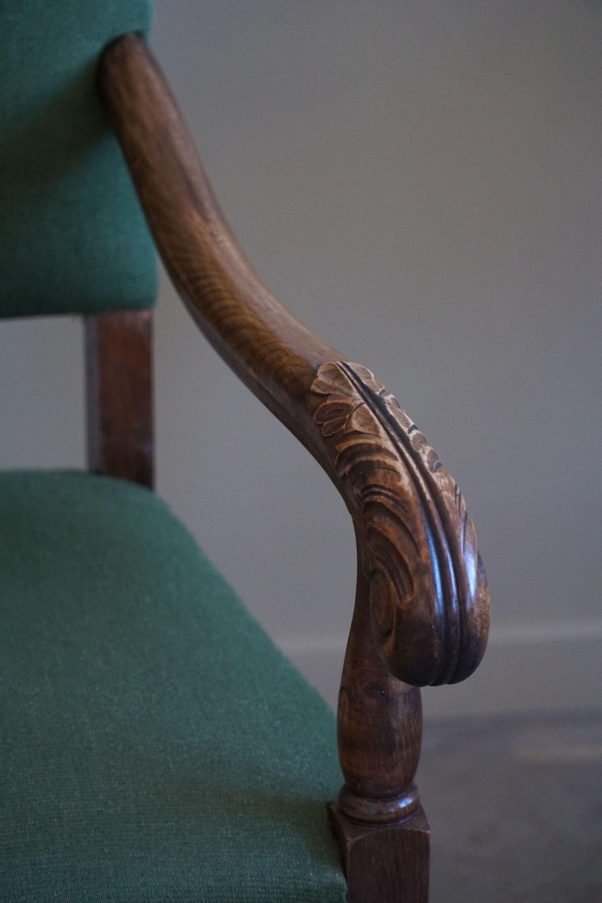Armchairs in Oak & Wool, Louis XIII Style, By a French Cabinetmaker in the 1930s For Sale 2