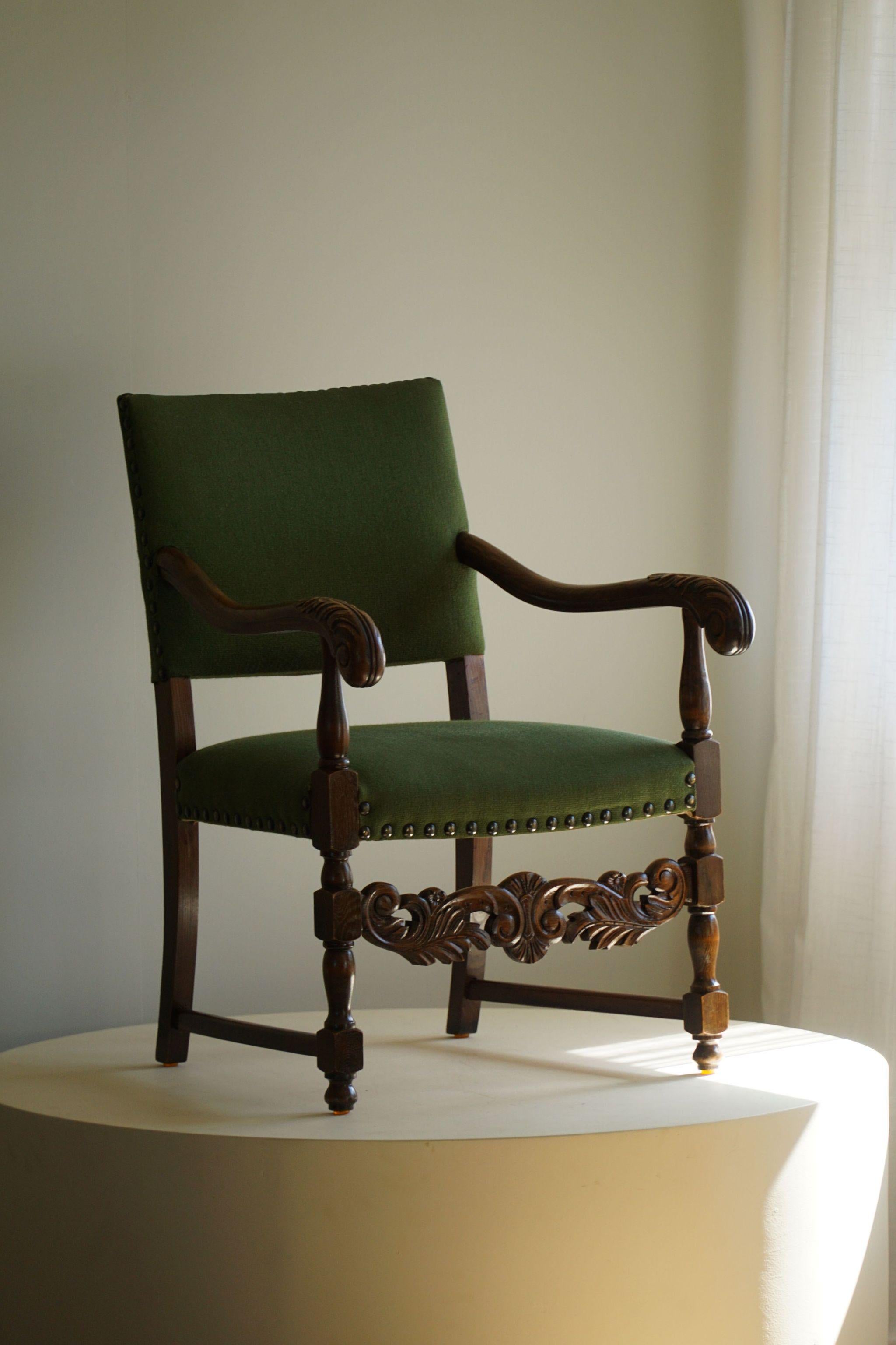 Armchairs in Oak & Wool, Louis XIII Style, By a French Cabinetmaker in the 1930s For Sale 7