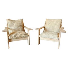 Armchairs in Pinewood and Upholstered Cushions