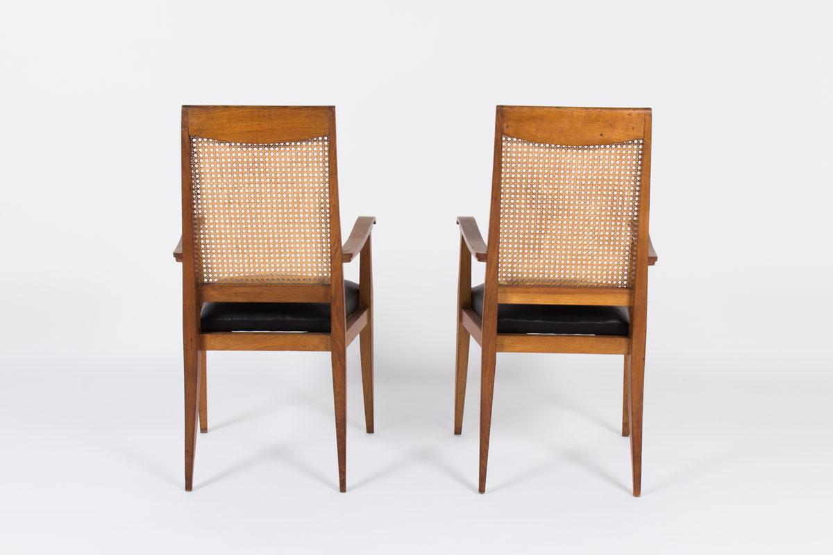 Armchairs in Solid Oak and Club Leather 1950 Set of 2 from France, Brown Colored In Good Condition In Auribeau sur Siagne, FR
