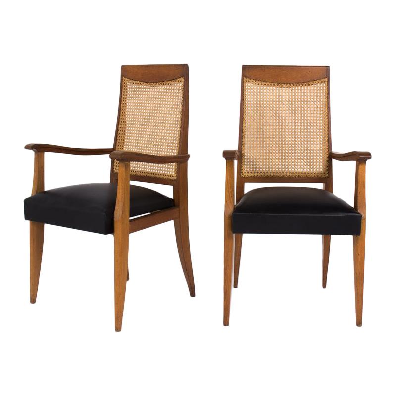 Armchairs in Solid Oak and Club Leather 1950 Set of 2 from France, Brown Colored