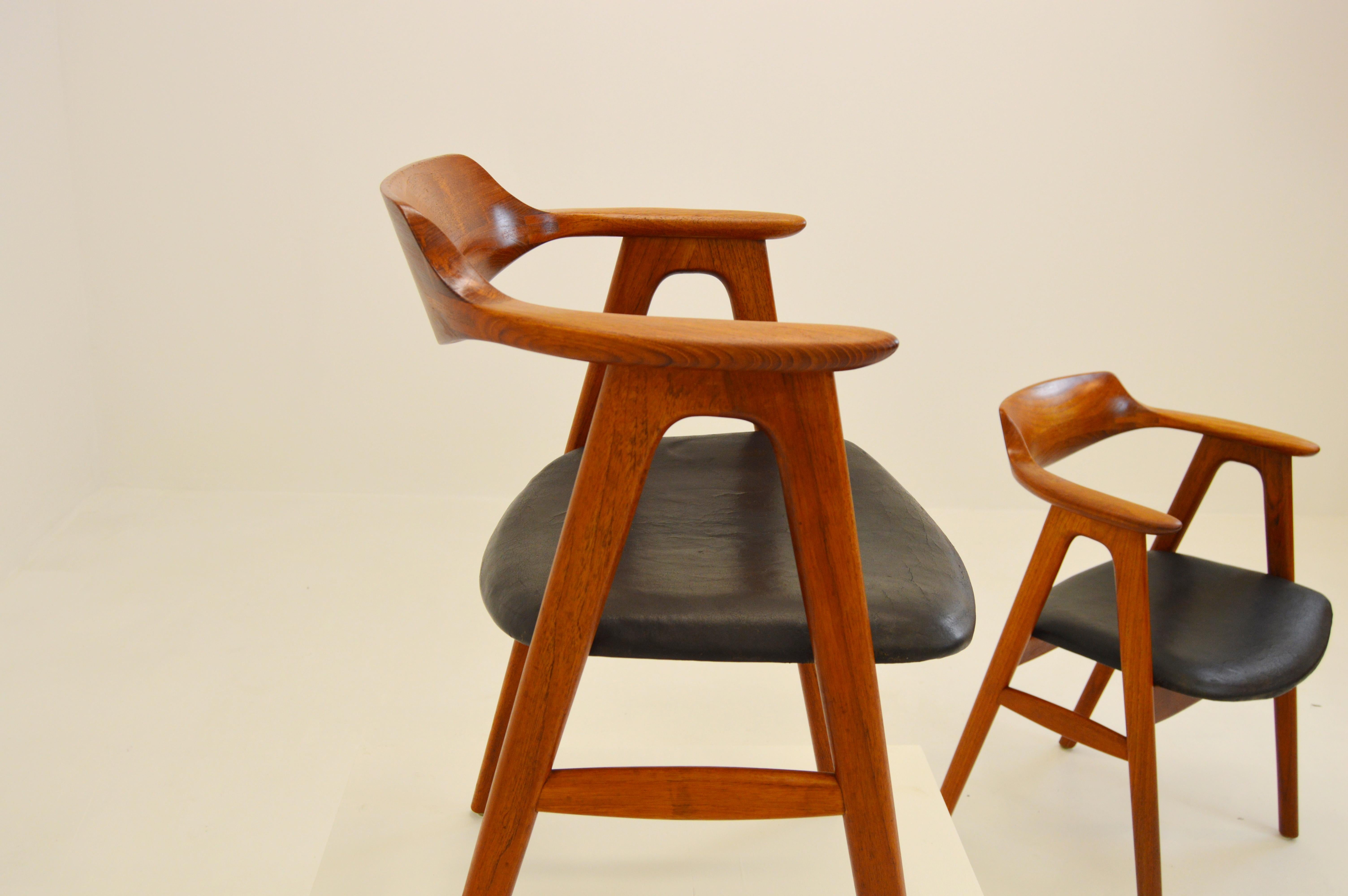 Danish Armchairs in Teak and Leather by Erik Kirkegaard for Høng Stolefabrik For Sale