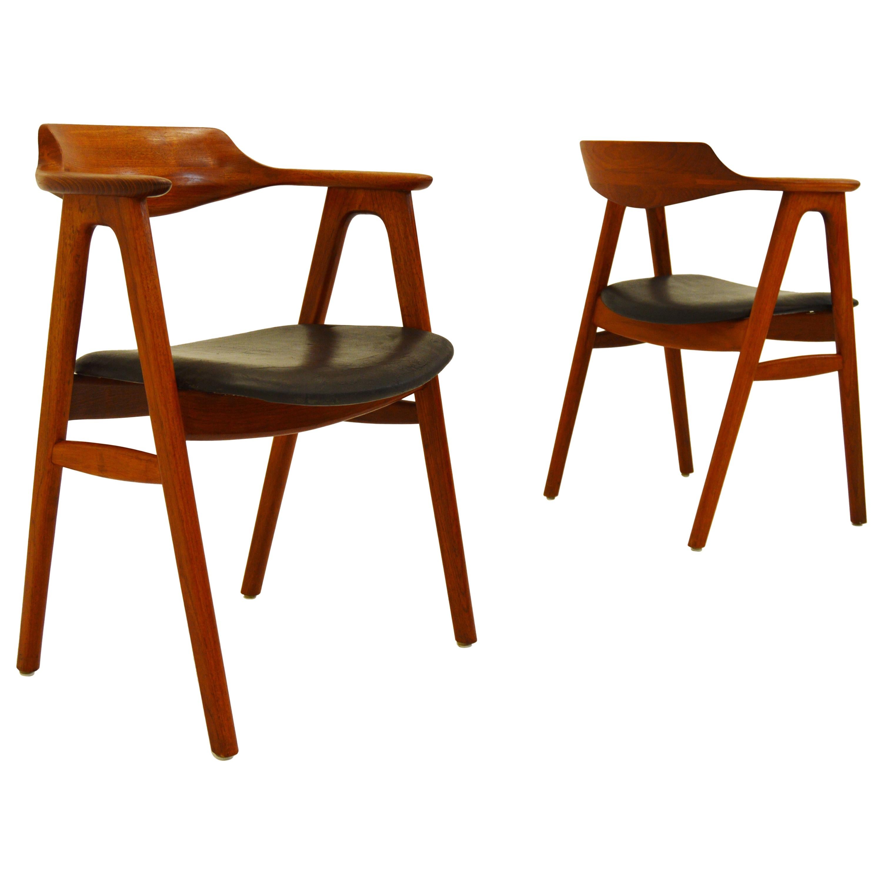 Armchairs in Teak and Leather by Erik Kirkegaard for Høng Stolefabrik For Sale