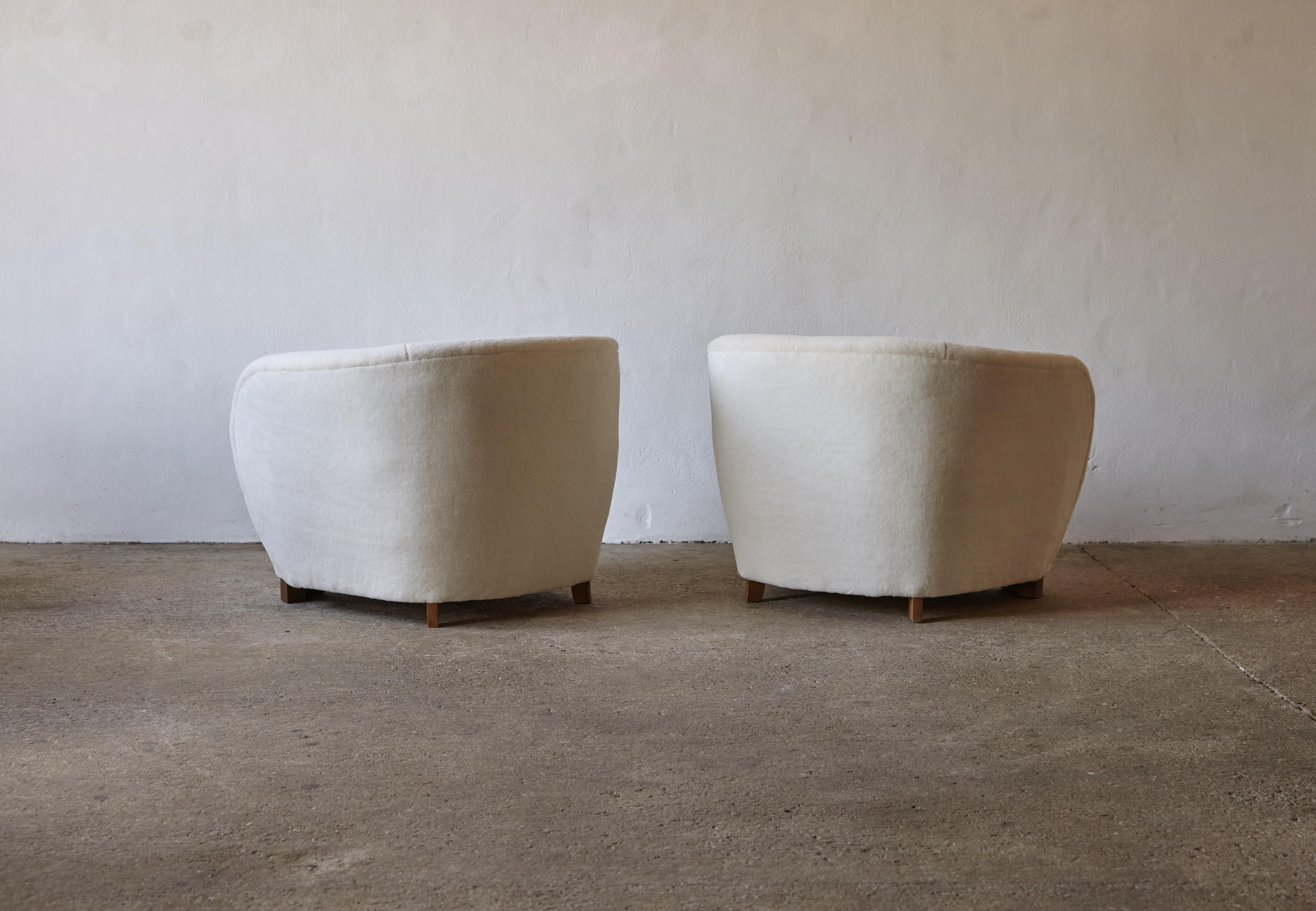 Armchairs in the Style of Flemming Lassen / Viggo Boesen, Pure Alpaca Fabric For Sale 1