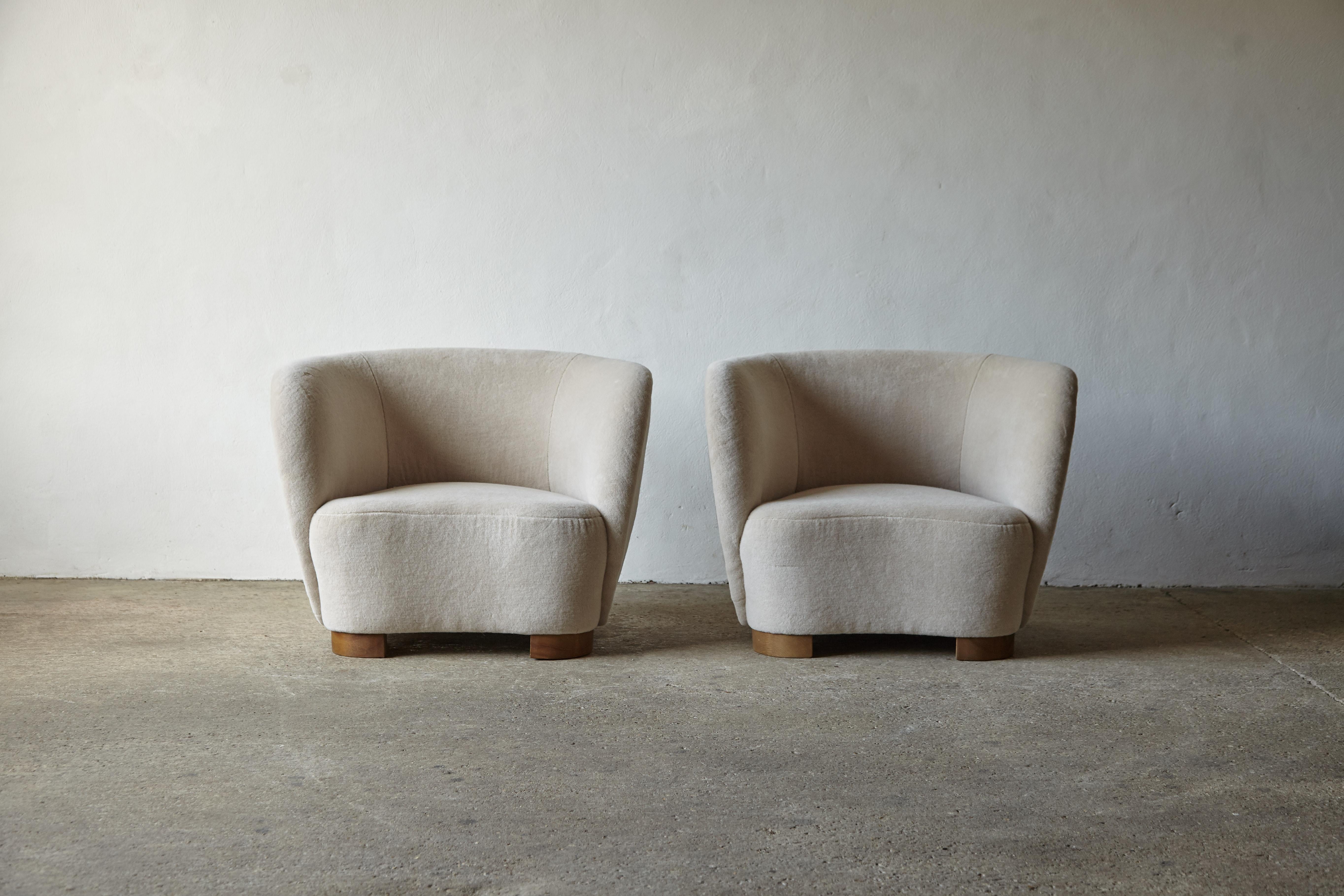 Contemporary Armchairs in the Style of Flemming Lassen / Viggo Boesen, Pure Alpaca Upholstery For Sale