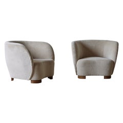 Sillones al estilo de Flemming Lassen / Viggo Boesen, tapicería de alpaca pura