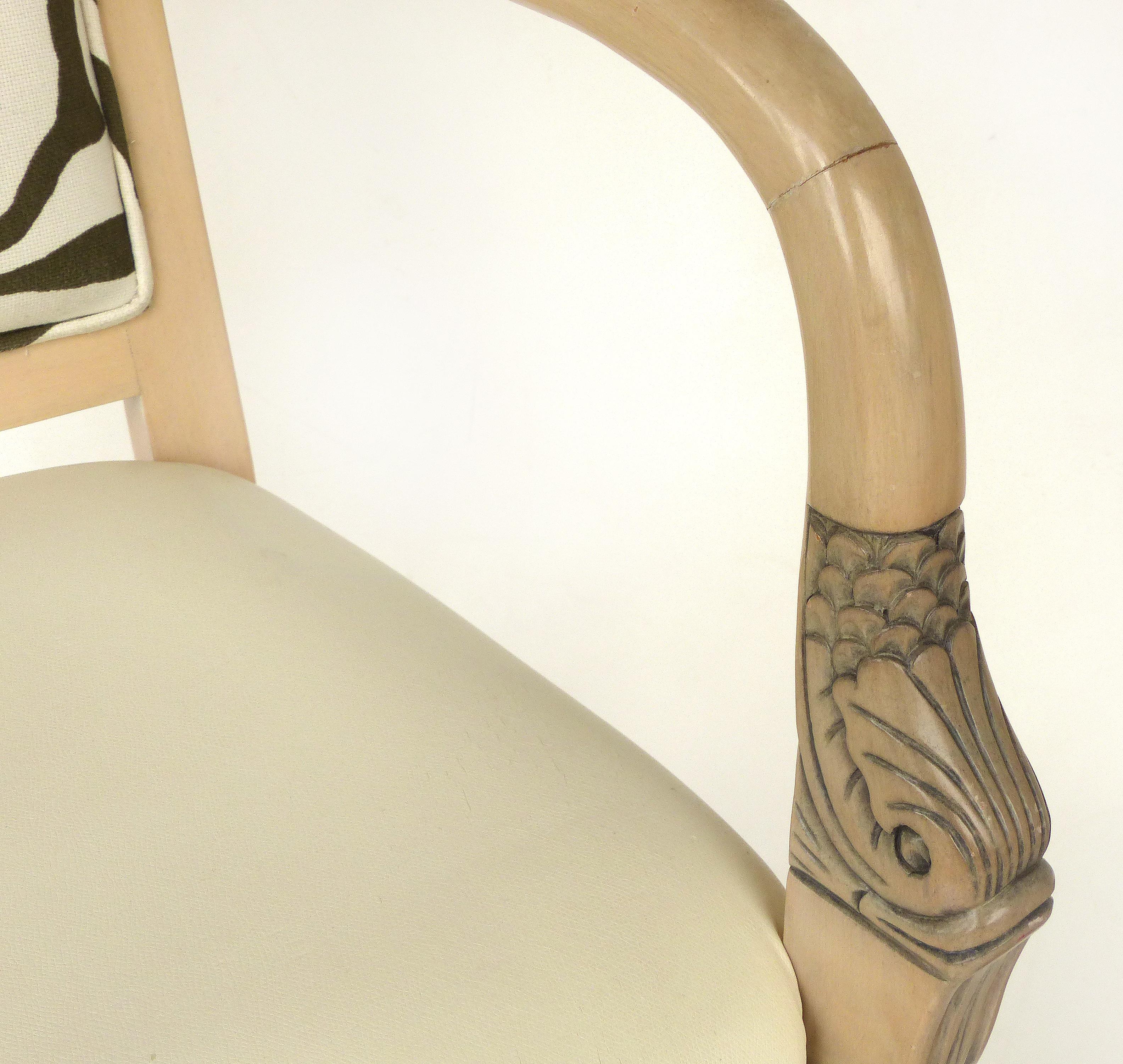 20th Century Armchairs of Blond Wood with Zebra Print Upholstery and Dolphin Carved Arms