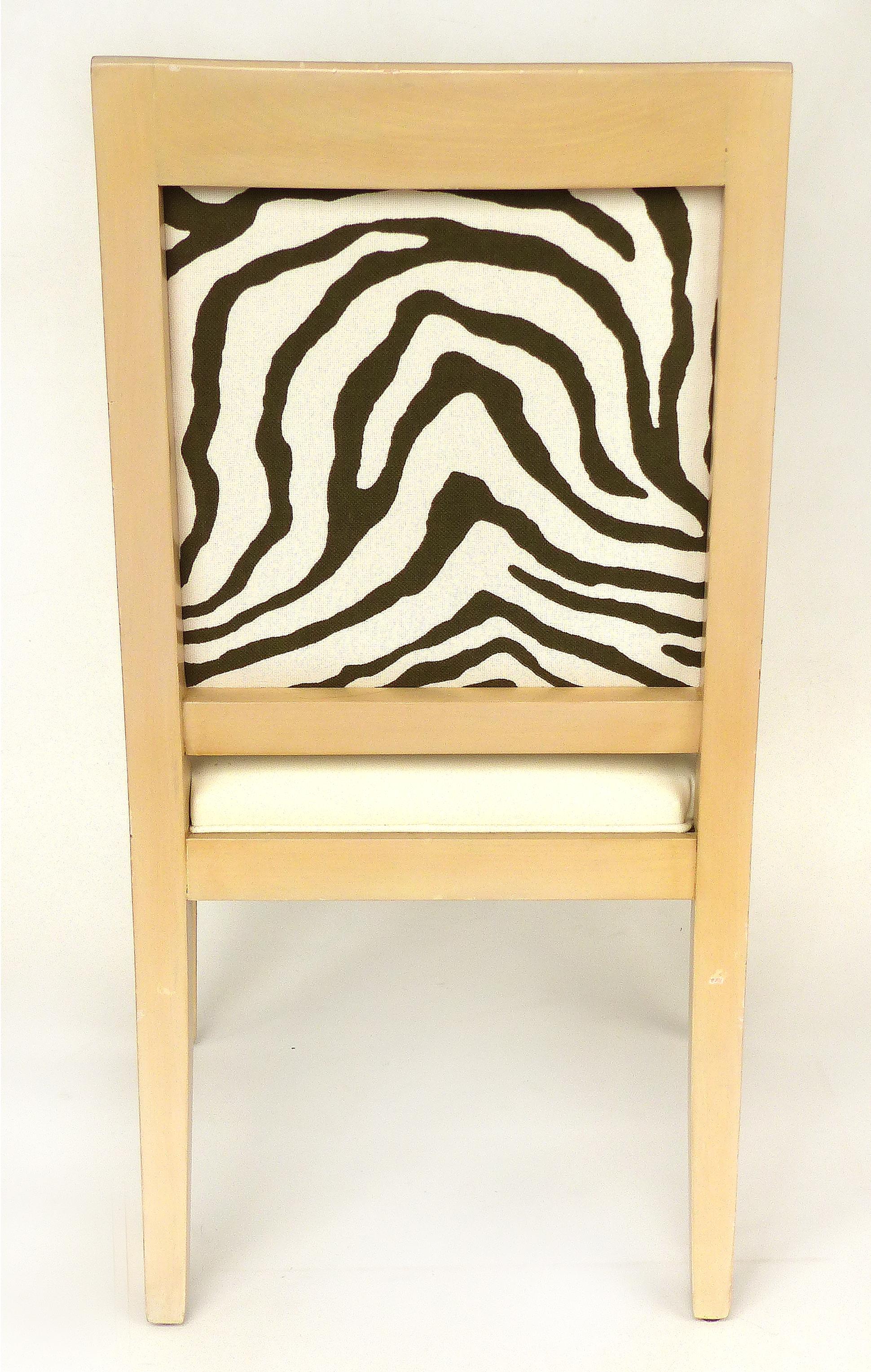 Neoclassical Armchairs of Blond Wood with Zebra Print Upholstery and Dolphin Carved Arms