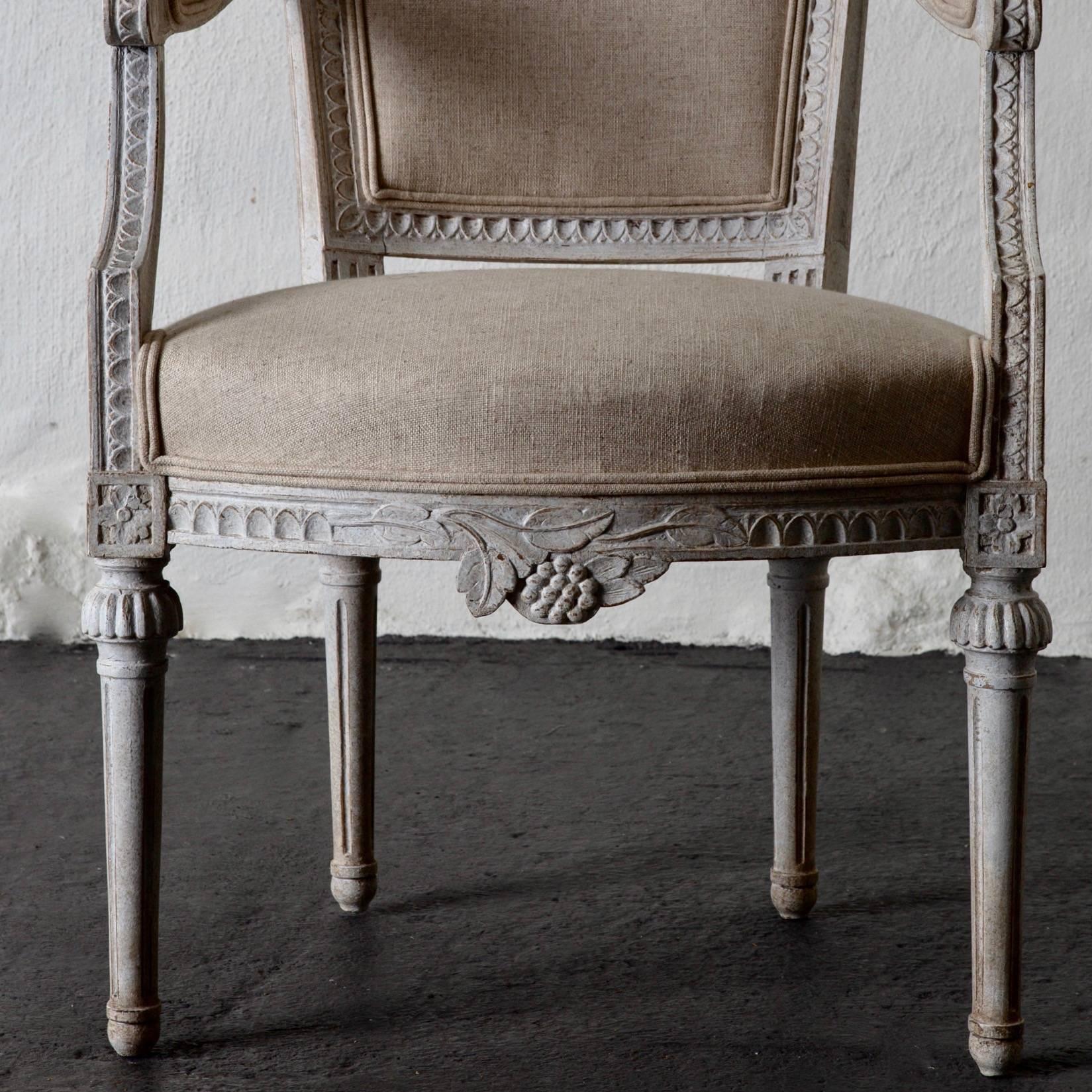 Wood Armchairs Pair of Gustavian 19th Century Swedish White Beige Sweden