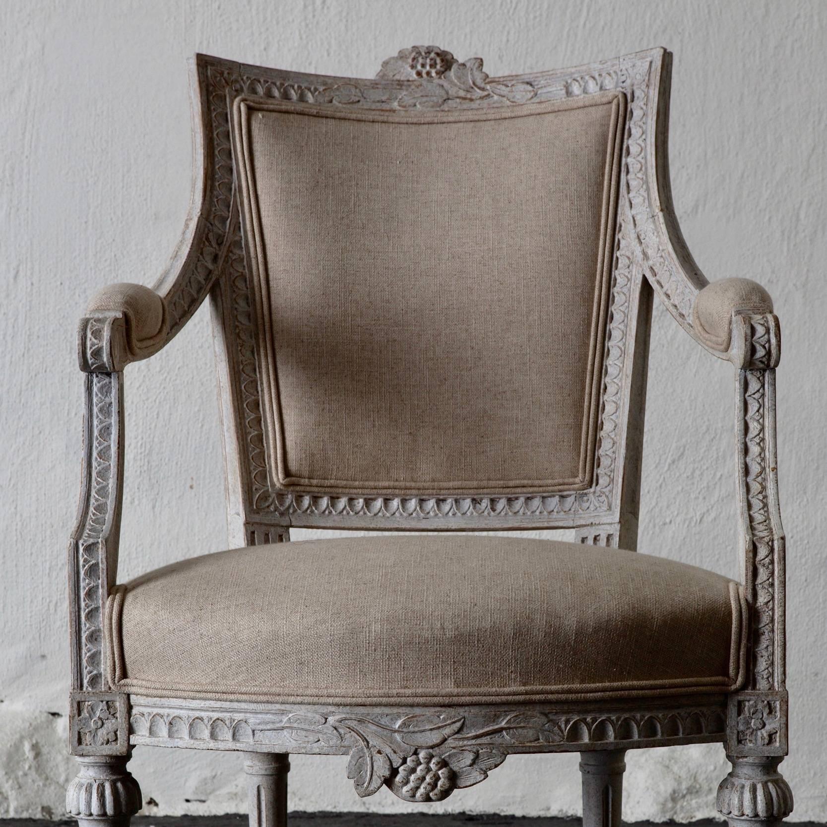 Armchairs Pair of Gustavian 19th Century Swedish White Beige Sweden 1