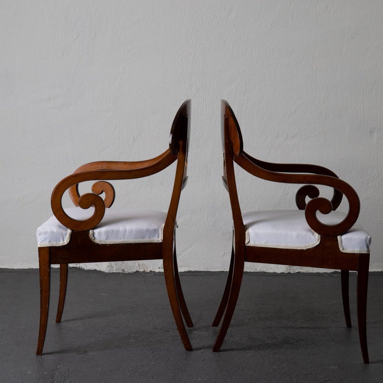 Armchairs Pair of Swedish Empire 19th Century Mahogany Gilded, Sweden In Good Condition For Sale In New York, NY