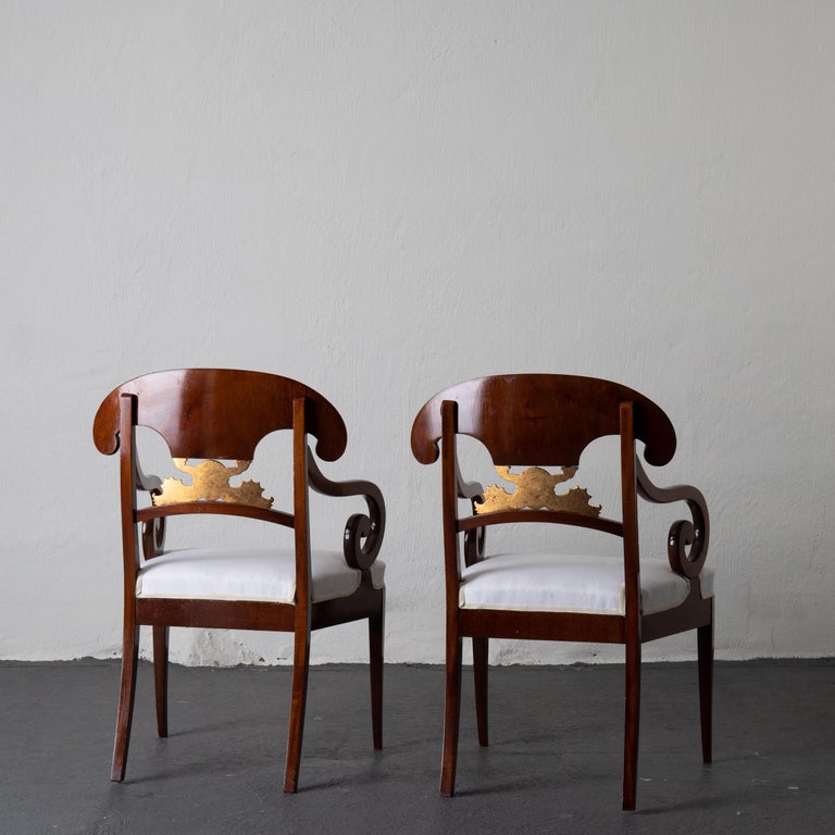 Armchairs Pair of Swedish Empire 19th Century Mahogany Gilded, Sweden For Sale 1